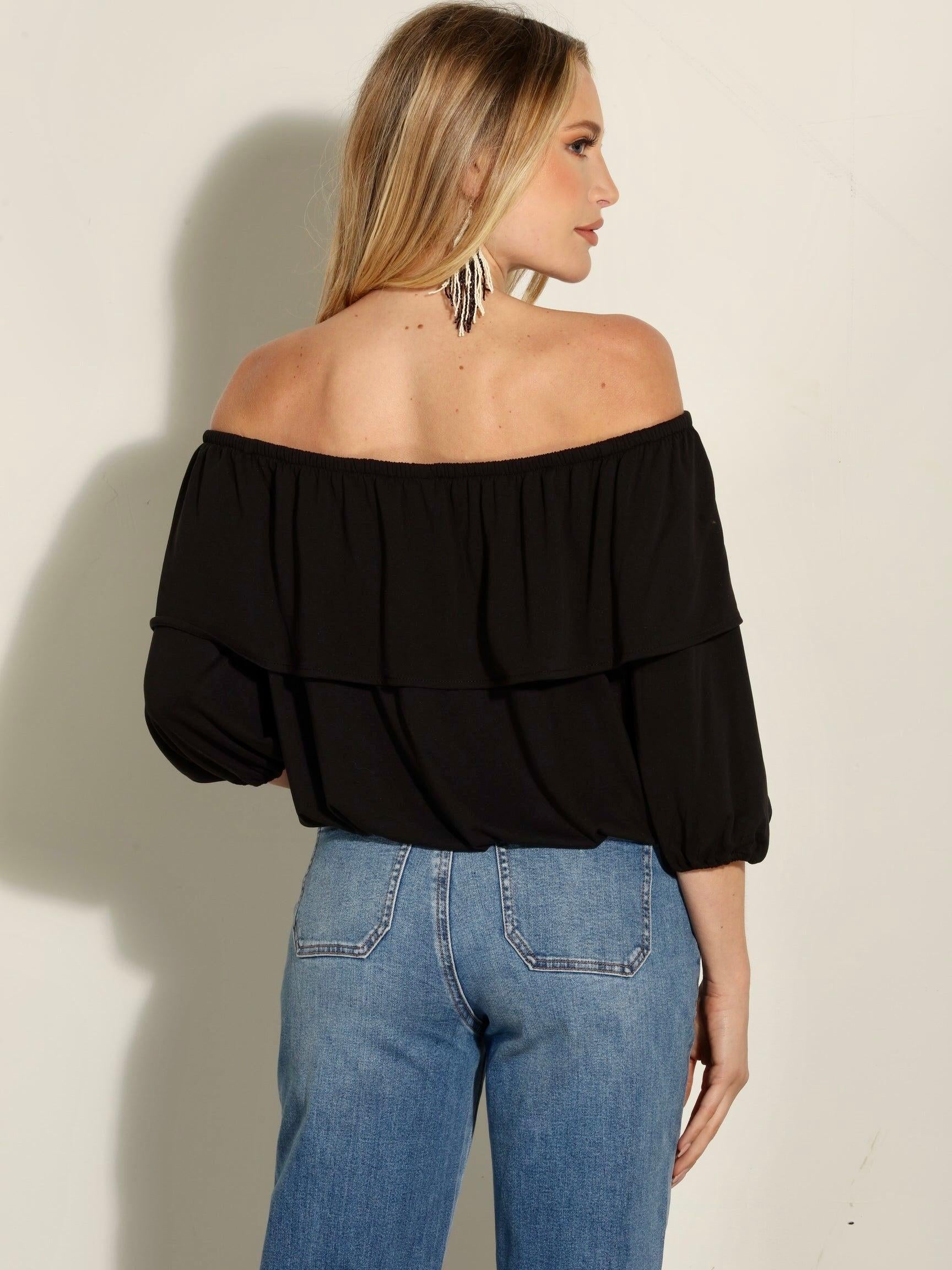 Black Cupro OTS Ruffle Top
