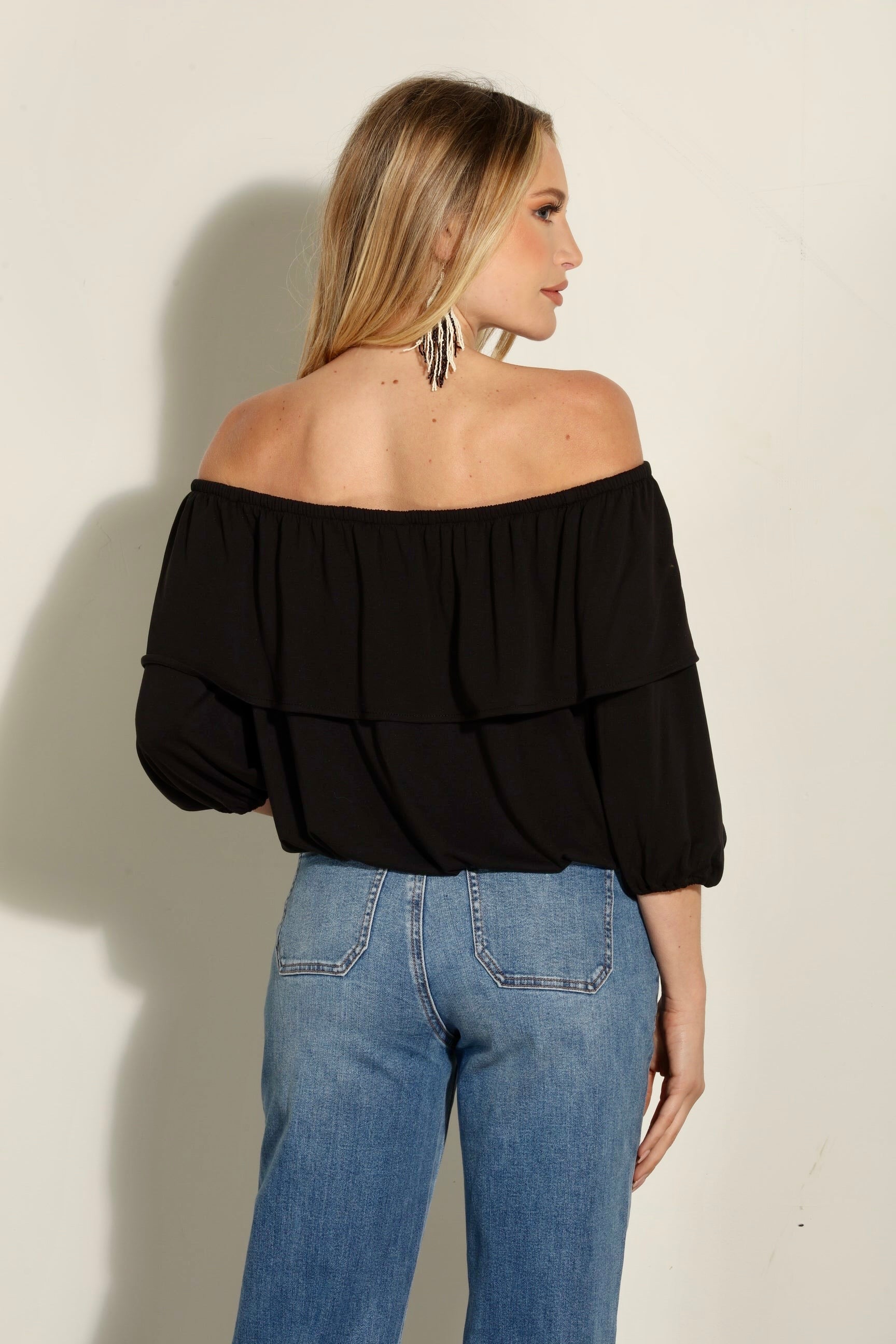 Black Cupro OTS Ruffle Top