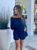 Navy Stretch Smocked OTS Romper-BEST SELLER💙