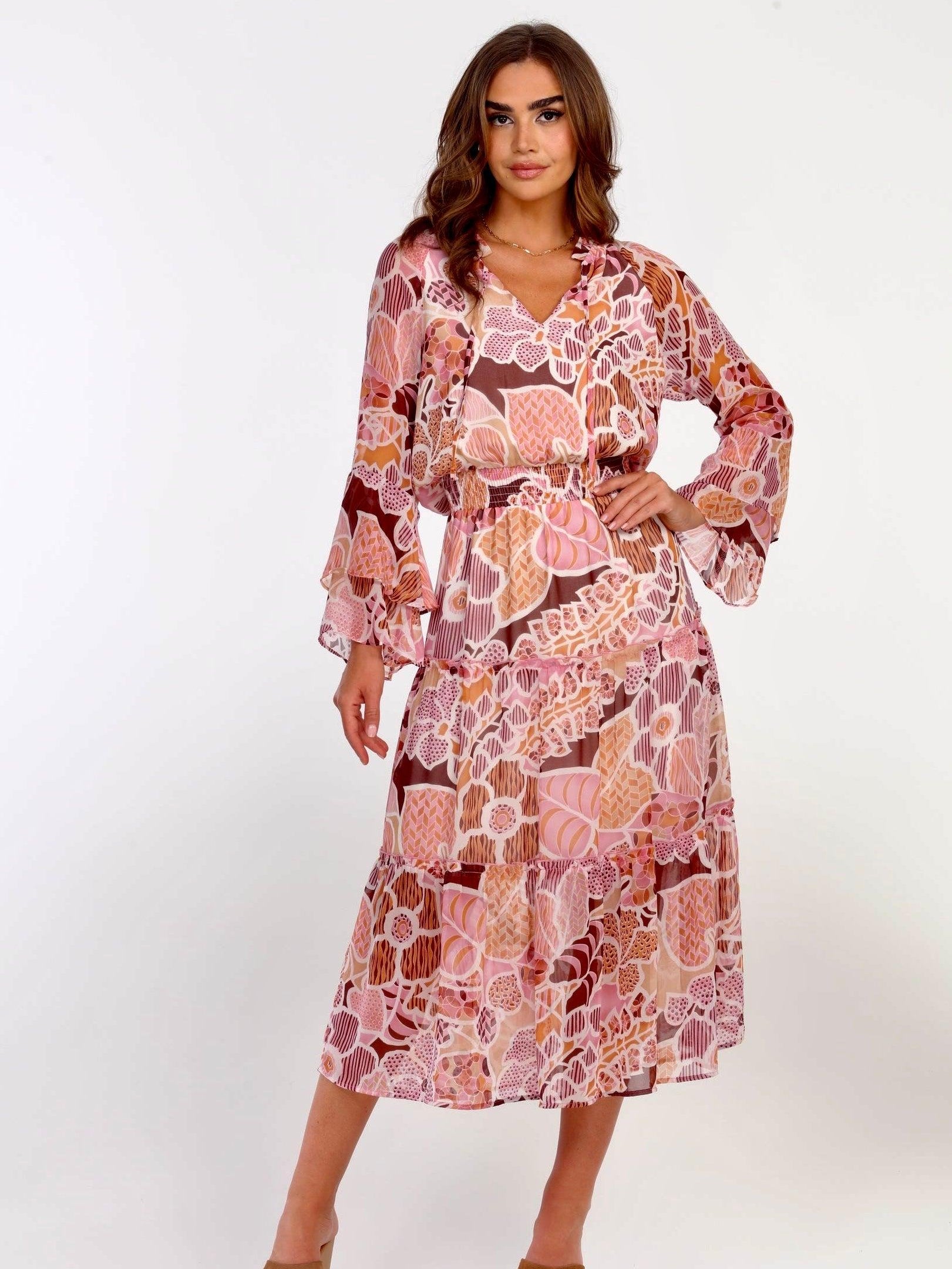 Fleur Tiered Chiffon Midi Dress-FINAL SALE