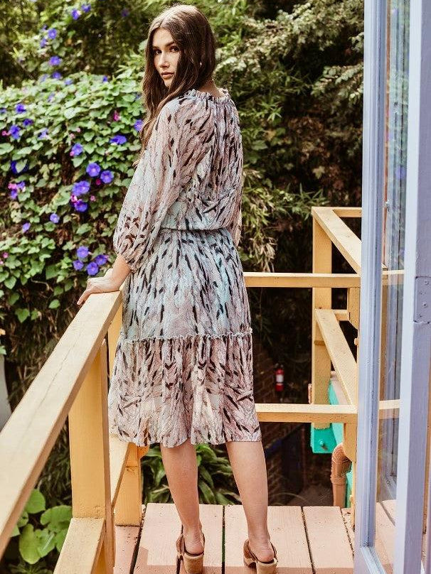 Titania Chiffon Long Sleeve Smocked Midi Dress-FINAL SALE