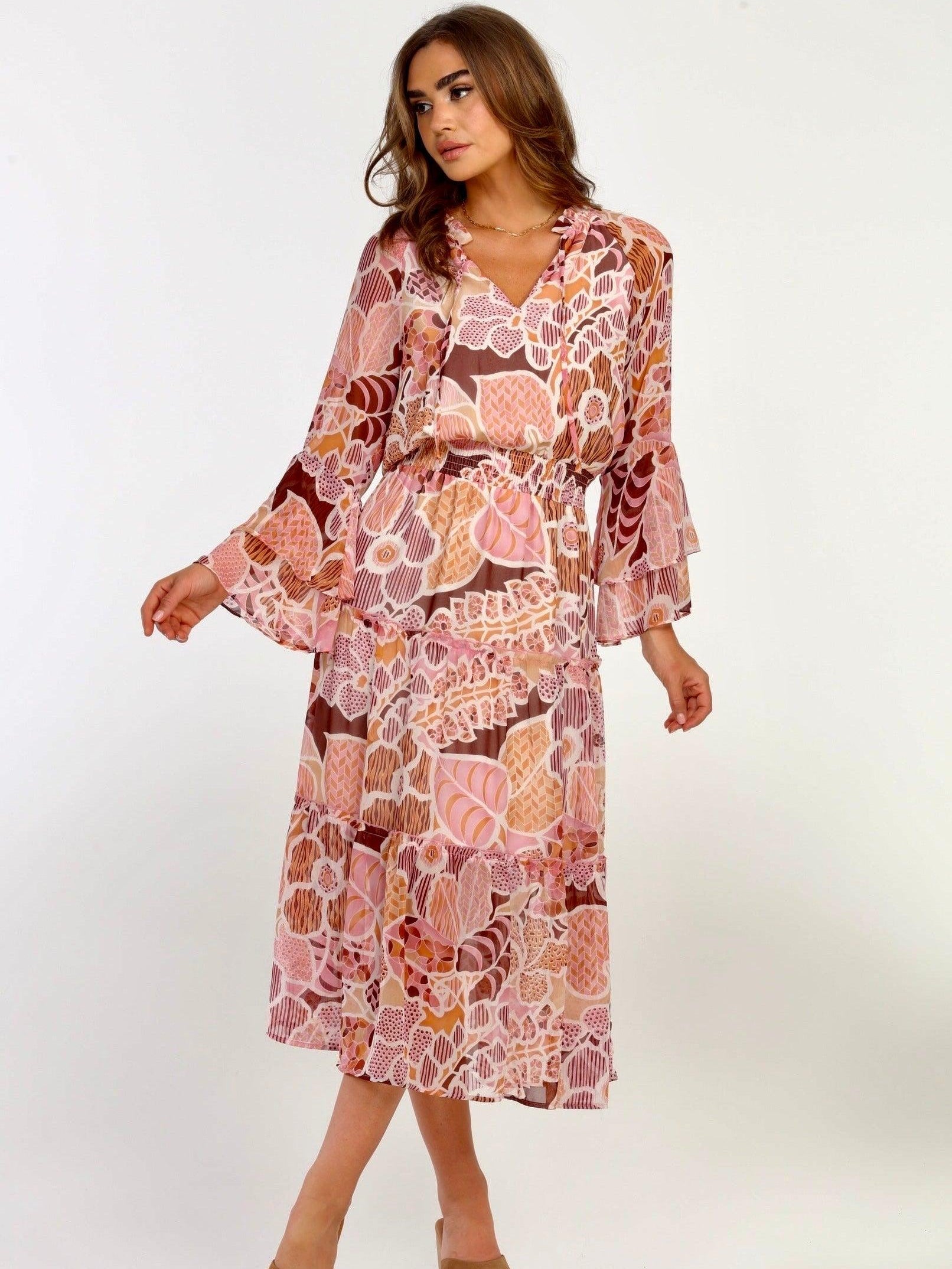 Fleur Tiered Chiffon Midi Dress-FINAL SALE