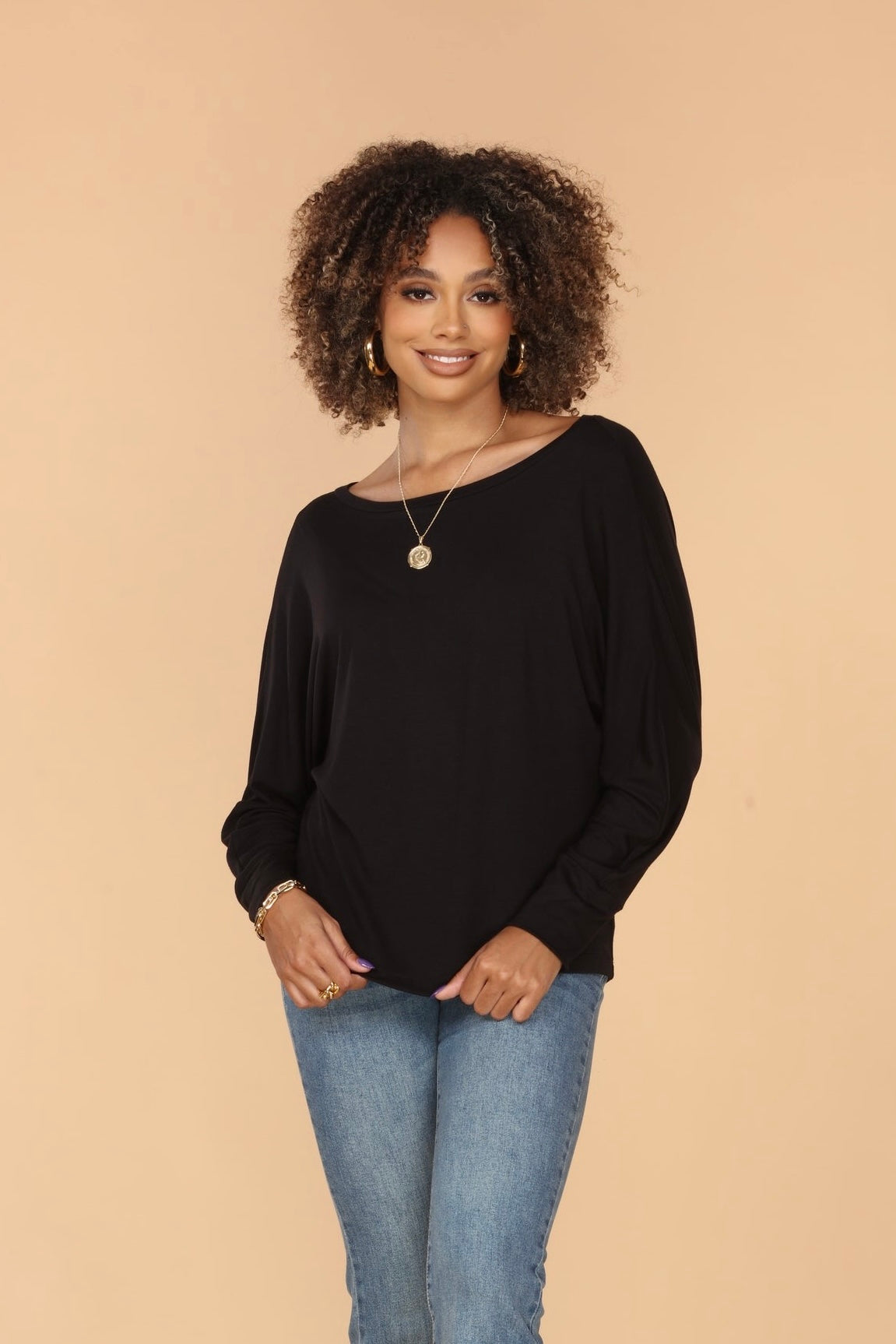 Black Jersey Open Back Dolman Top-FINAL SALE