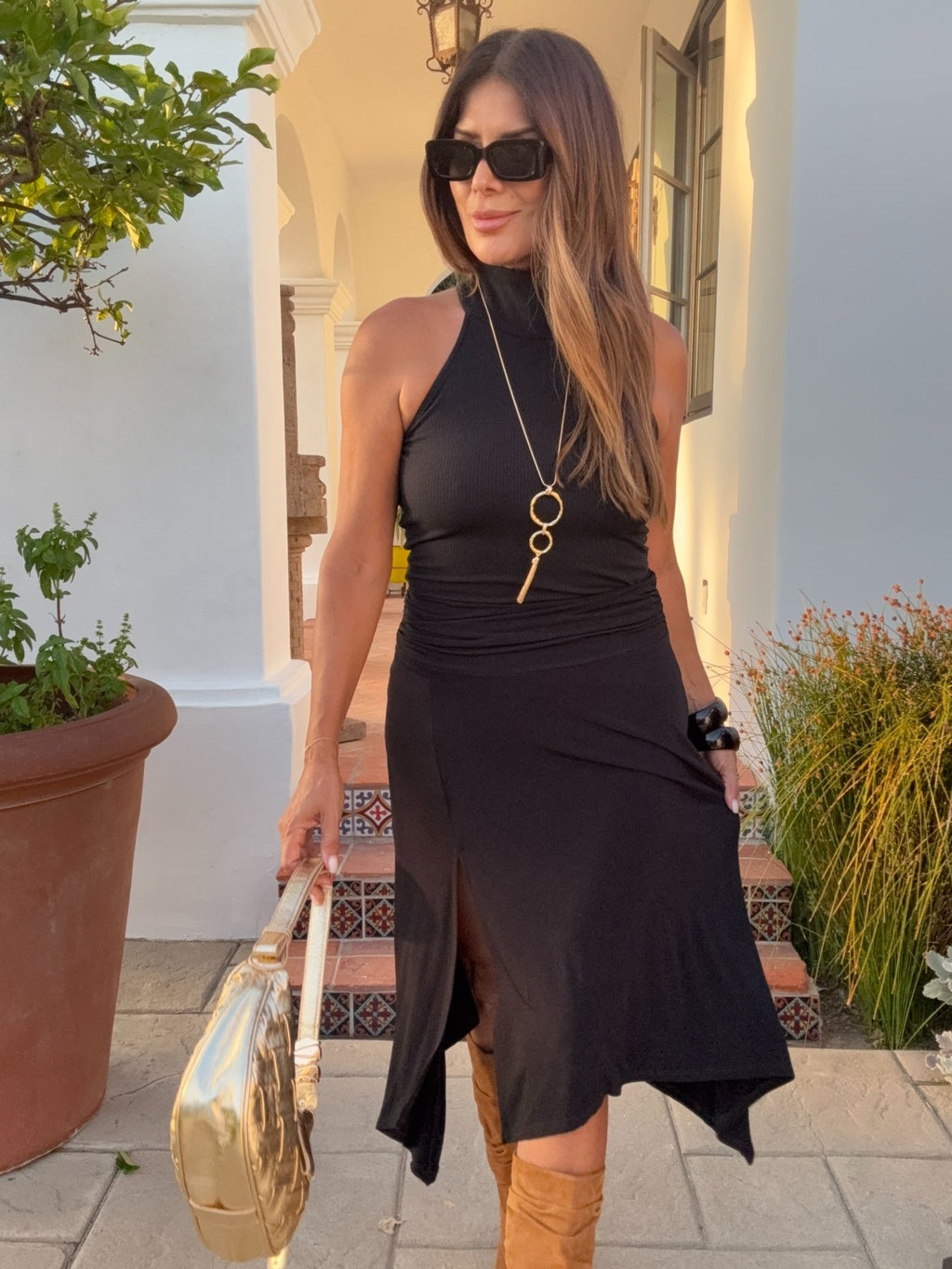 Black Stretch Slit Midi Skirt-BEST SELLER