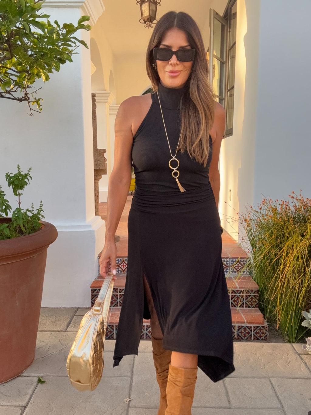 Black Stretch Slit Midi Skirt-BEST SELLER