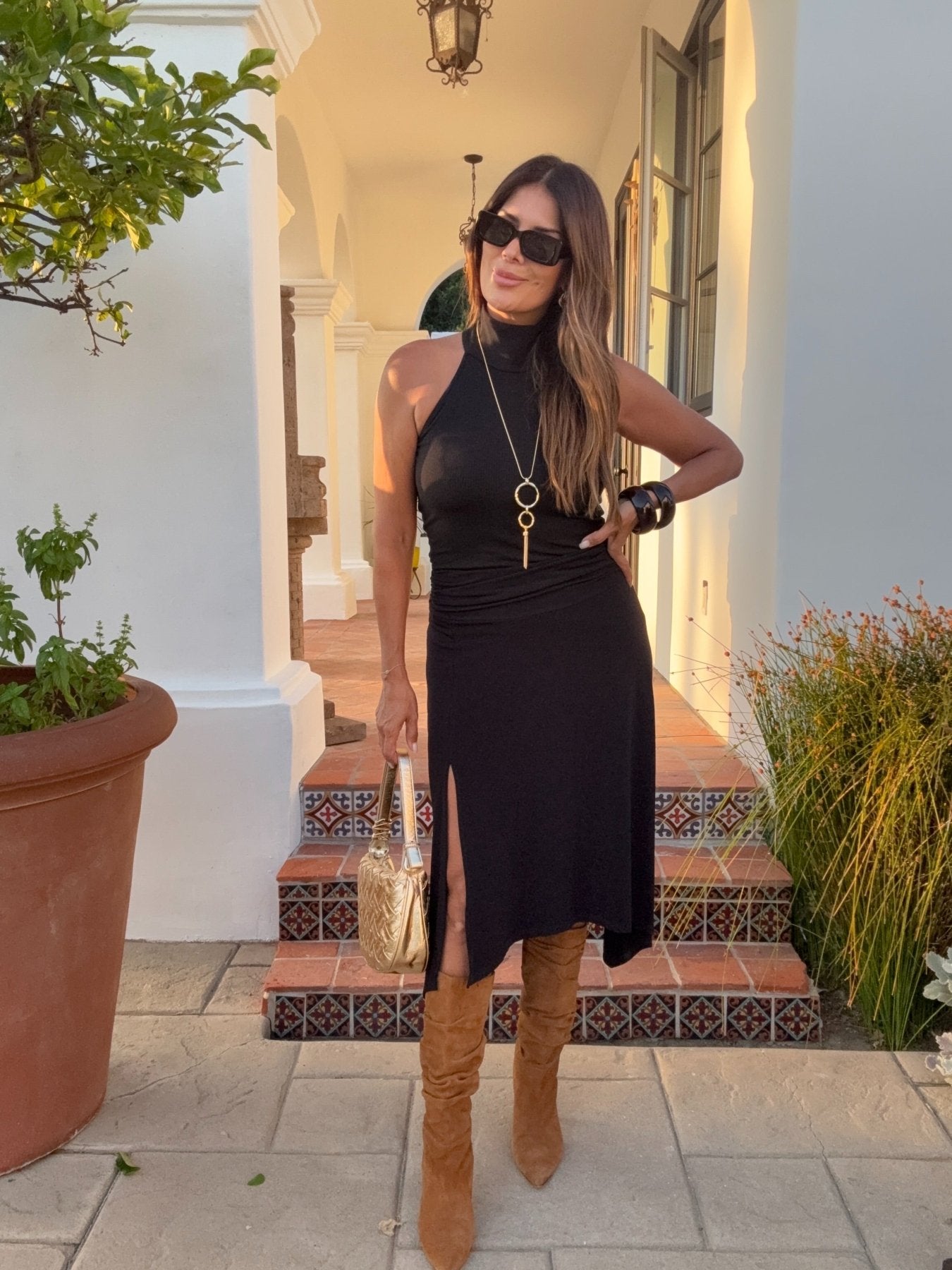 Black Stretch Slit Midi Skirt-BEST SELLER