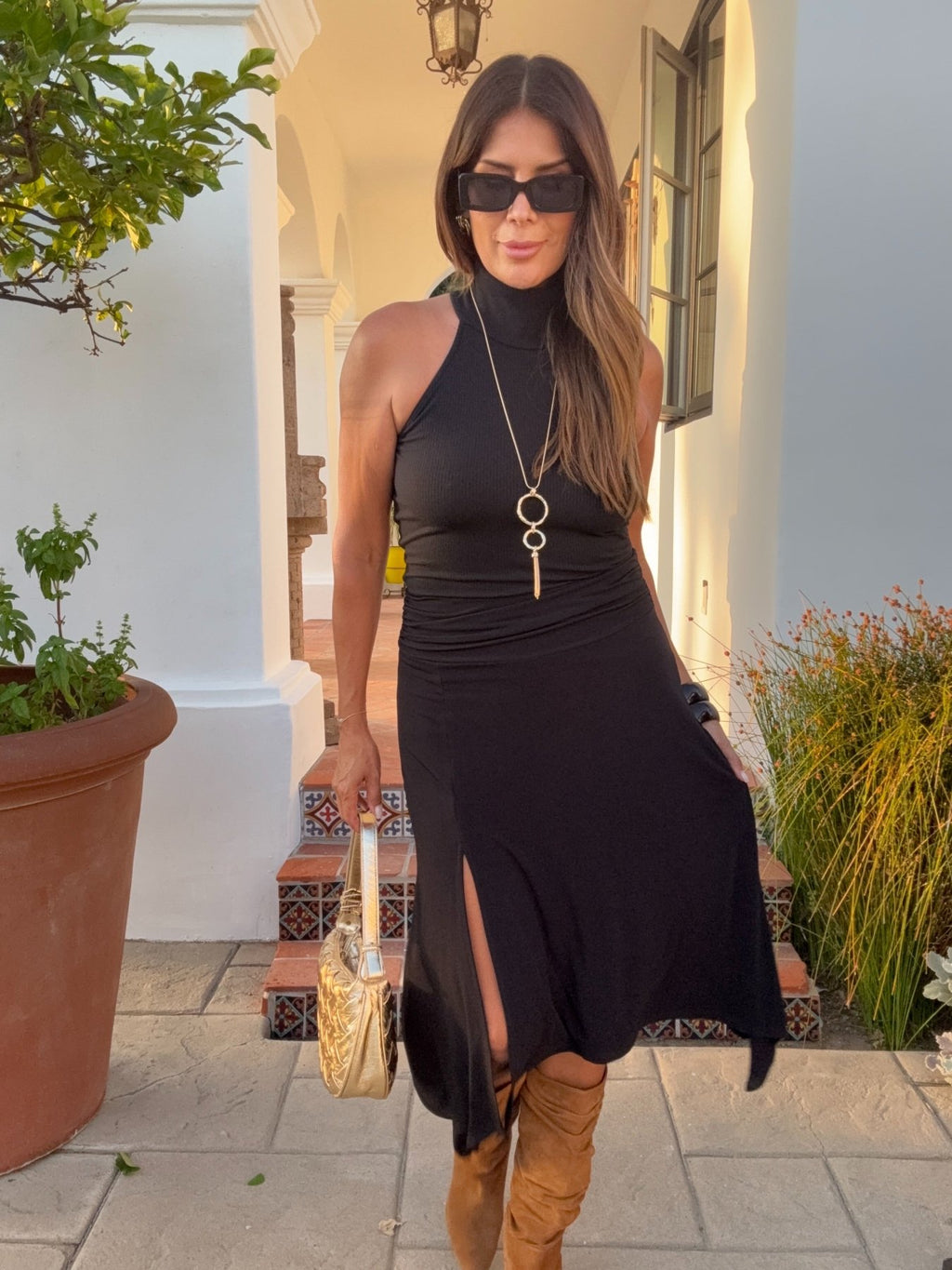 Black Stretch Slit Midi Skirt-BEST SELLER