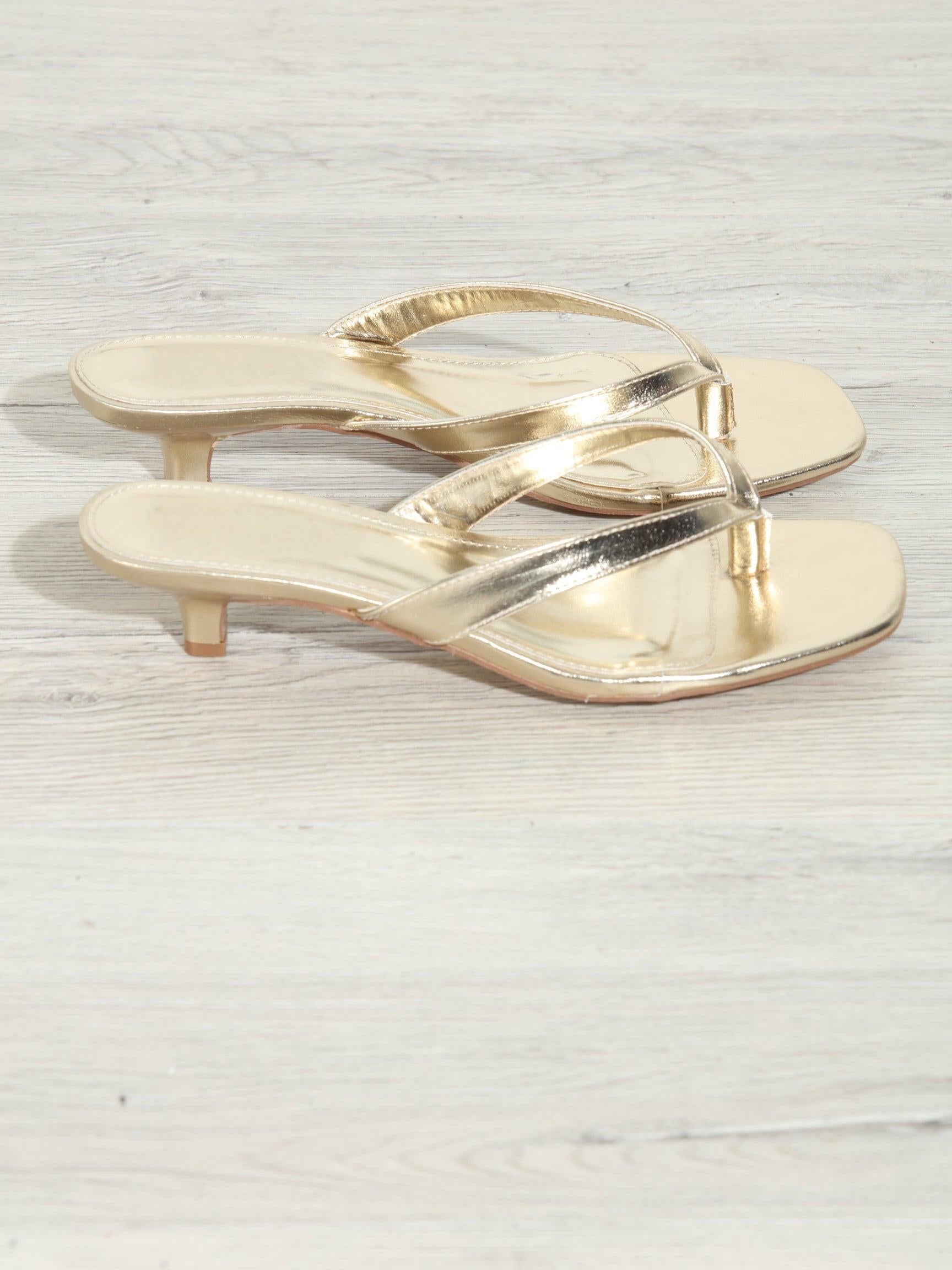 Gold Kitten Heel Sandals-BEST SELLER
