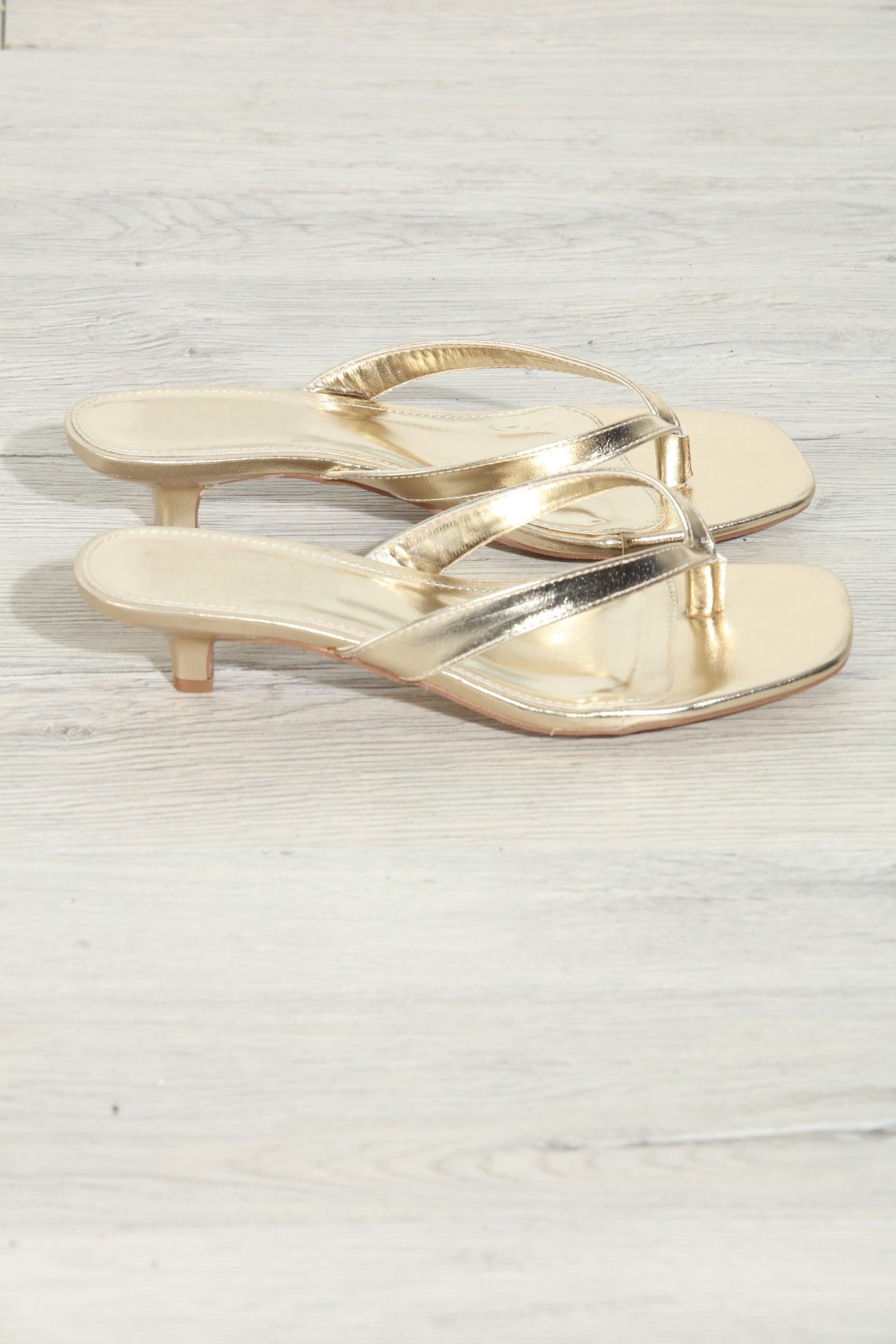 Gold Kitten Heel Sandals-BEST SELLER