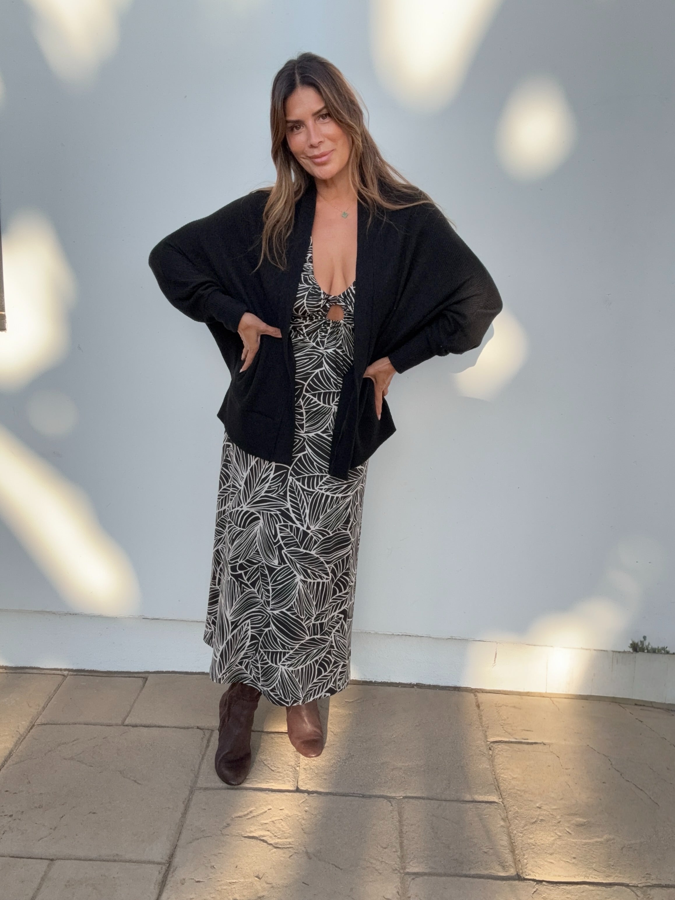 Dolman Knit Draped Cardigan-Black