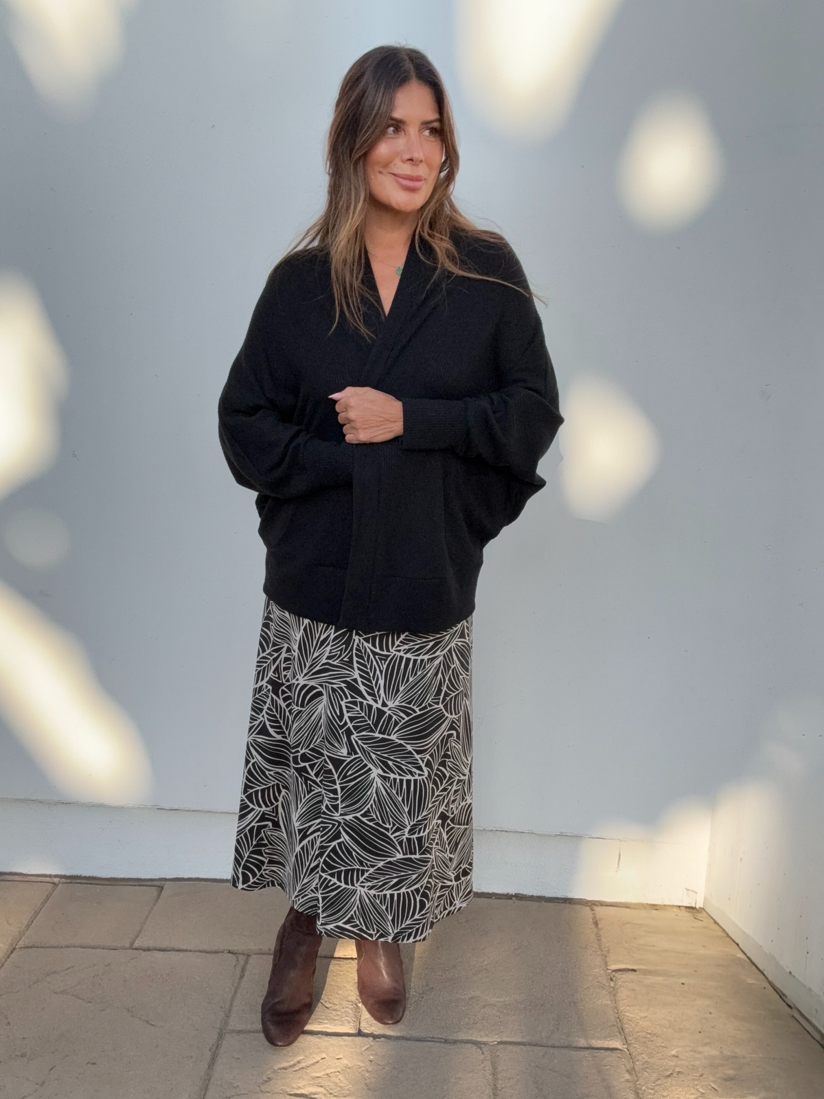 Dolman Knit Draped Cardigan-Black