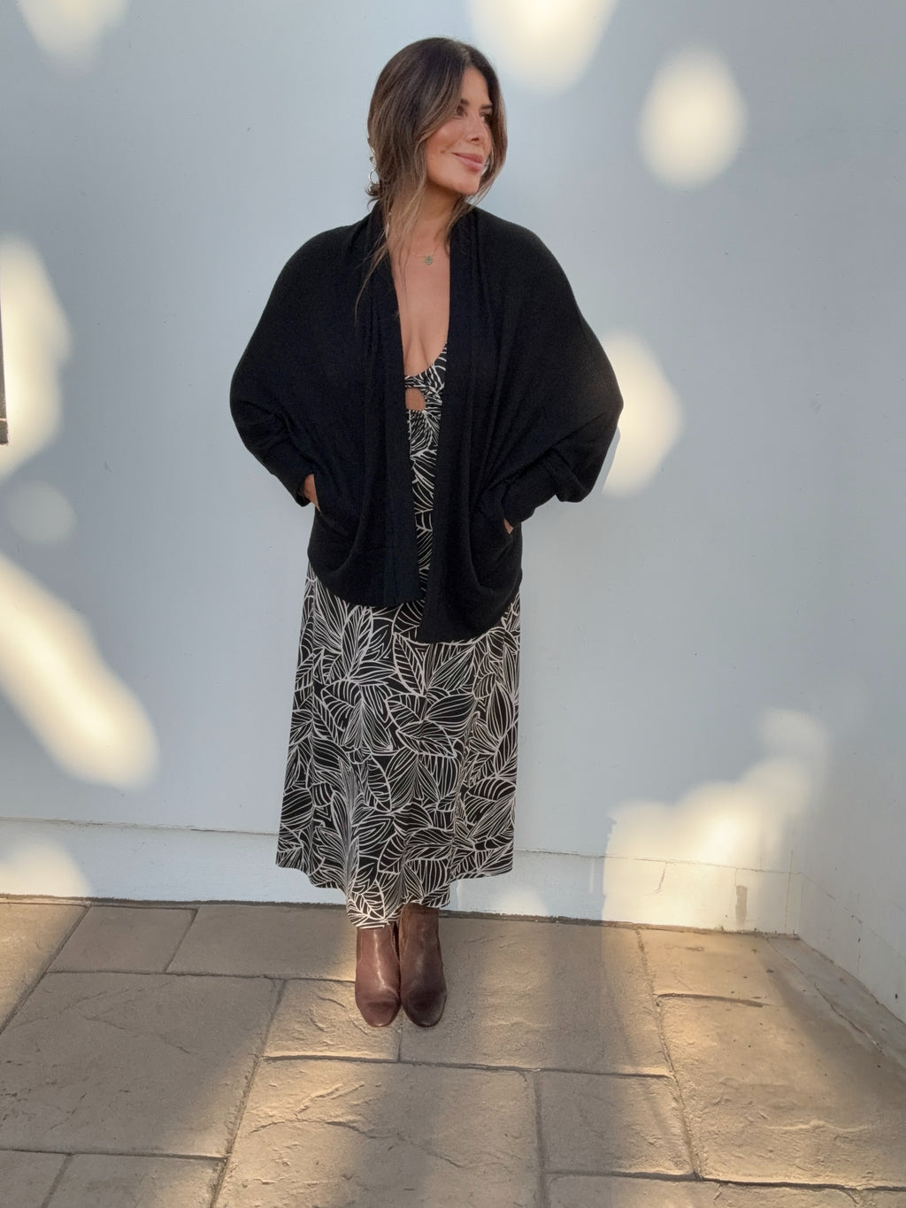 Dolman Knit Draped Cardigan-Black