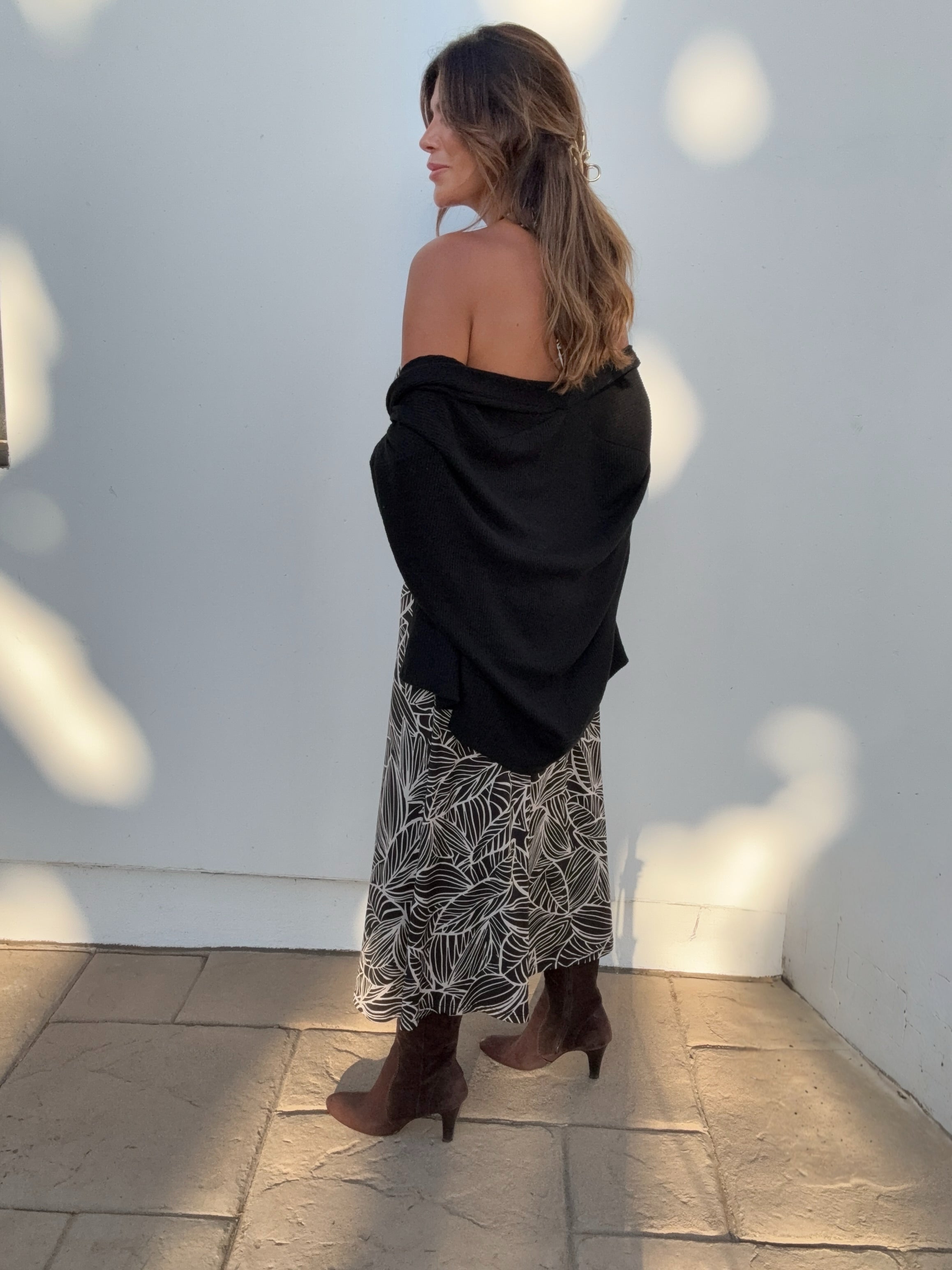 Dolman Knit Draped Cardigan-Black