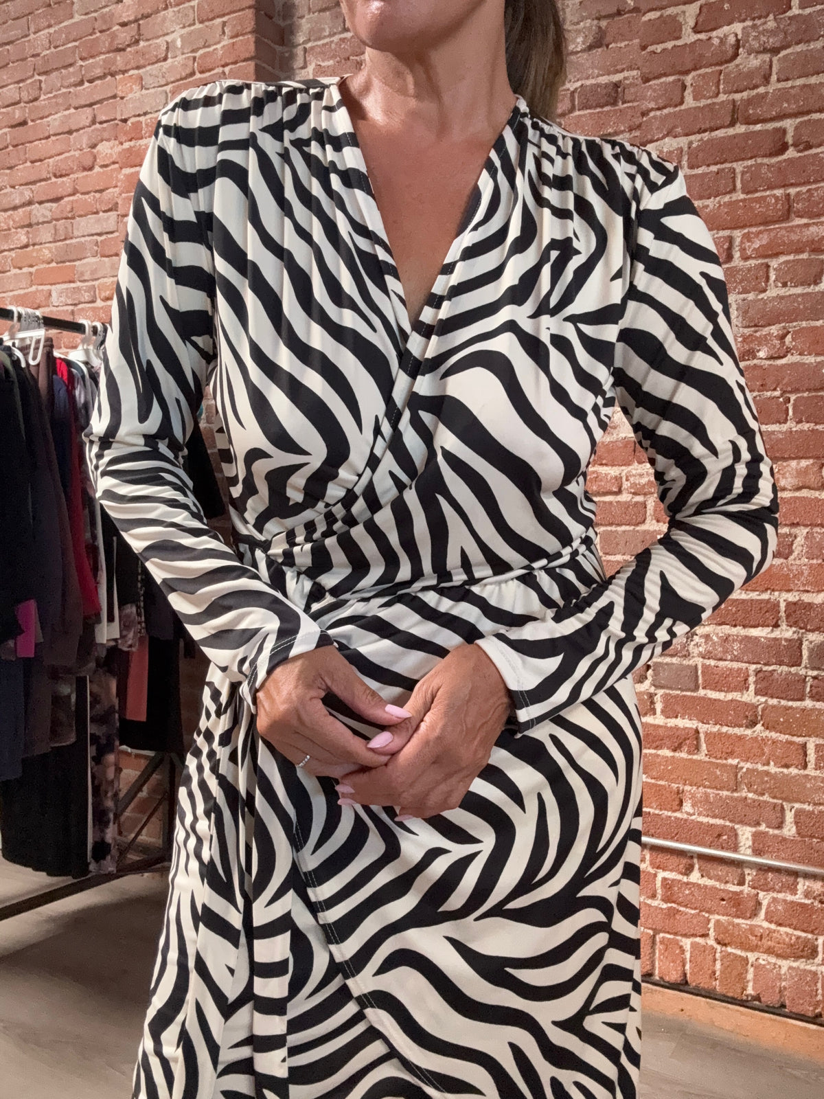 Mara Zebra Stretch Faux Wrap Dress-BEST SELLER