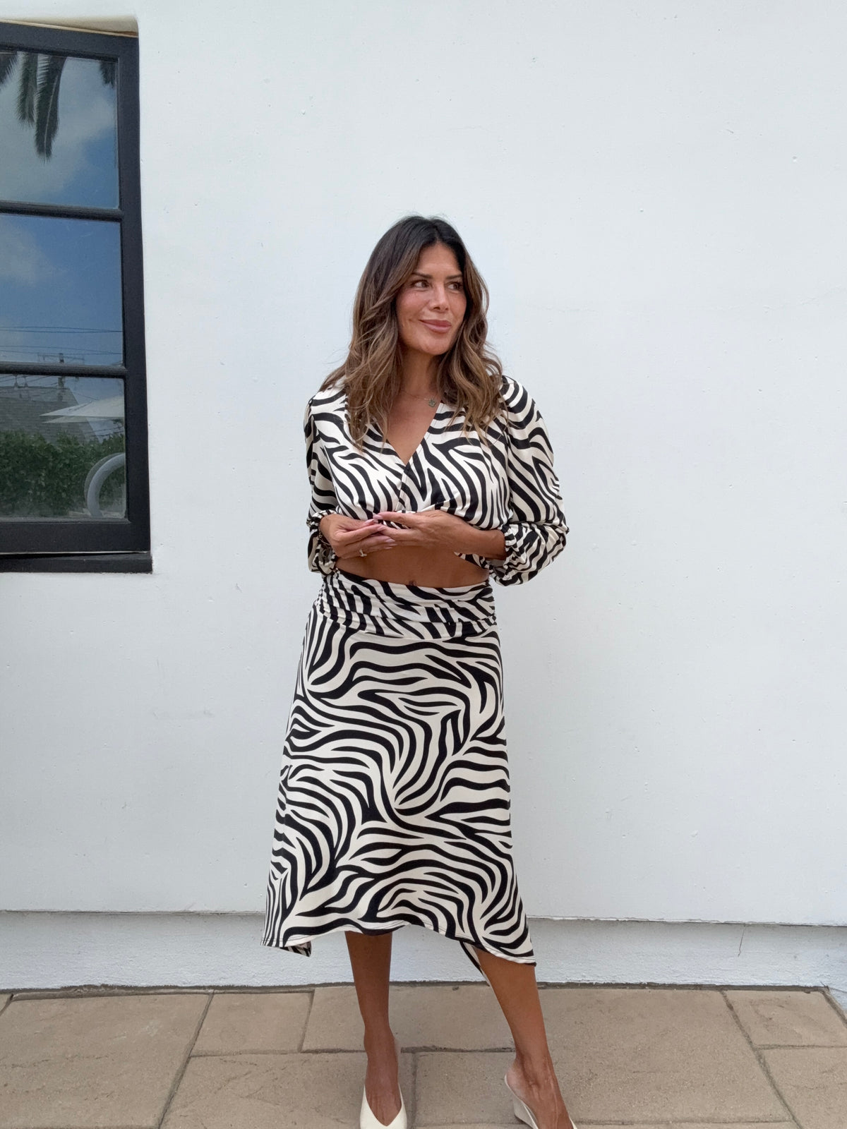 Mara Zebra Bias Cut Stretch Midi Skirt