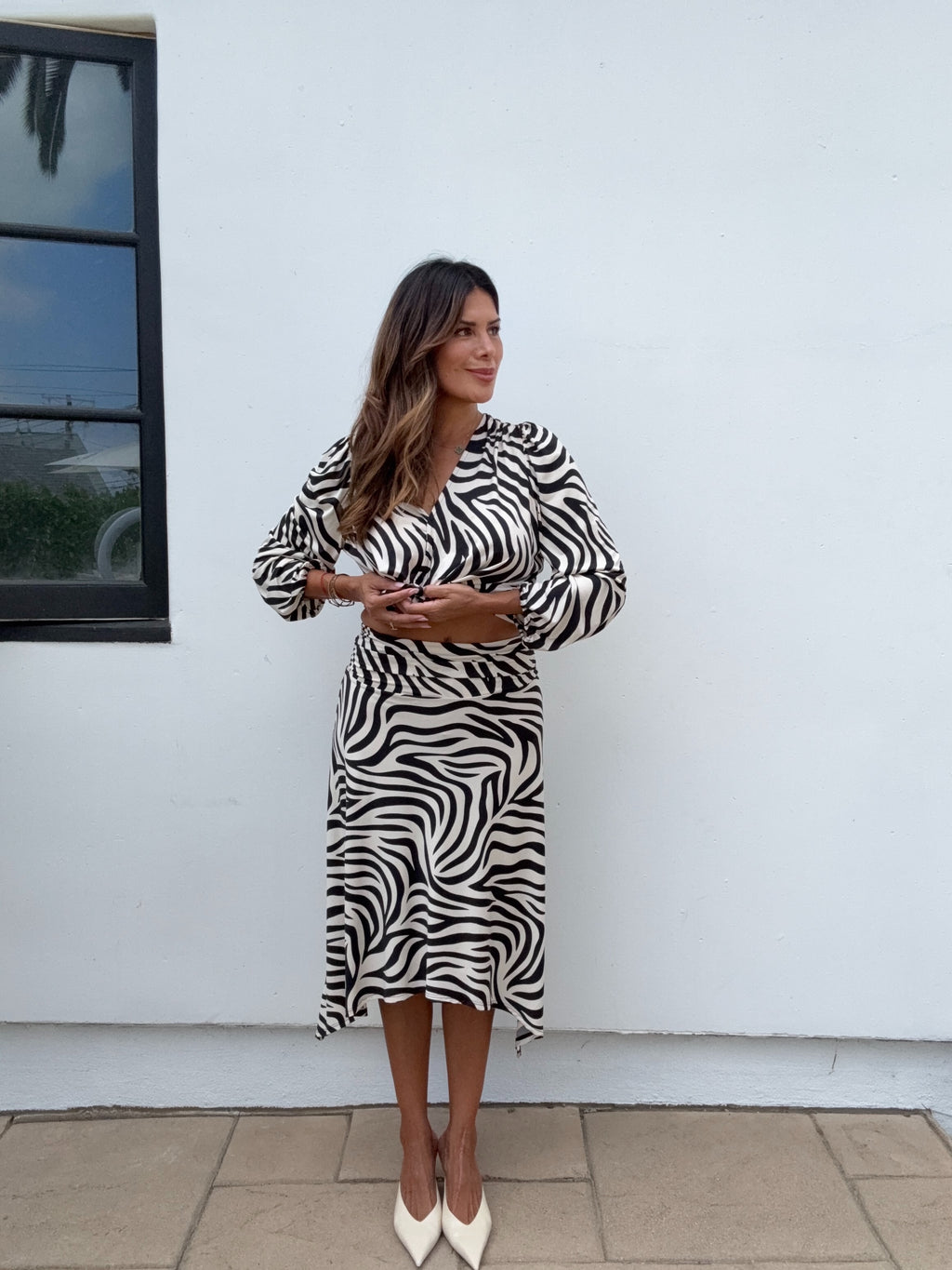 Mara Zebra Bias Cut Stretch Midi Skirt