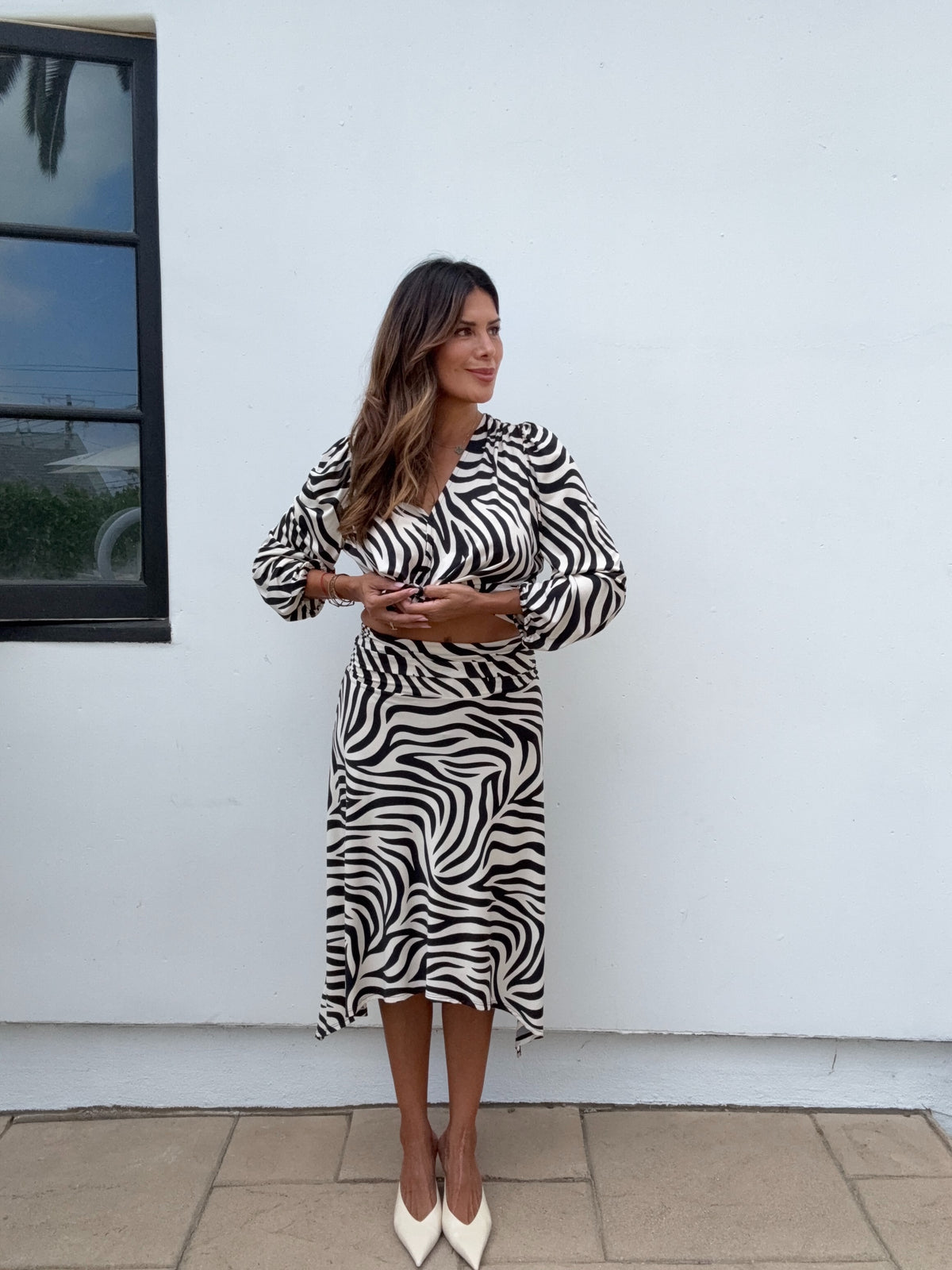 Mara Zebra Bias Cut Stretch Midi Skirt