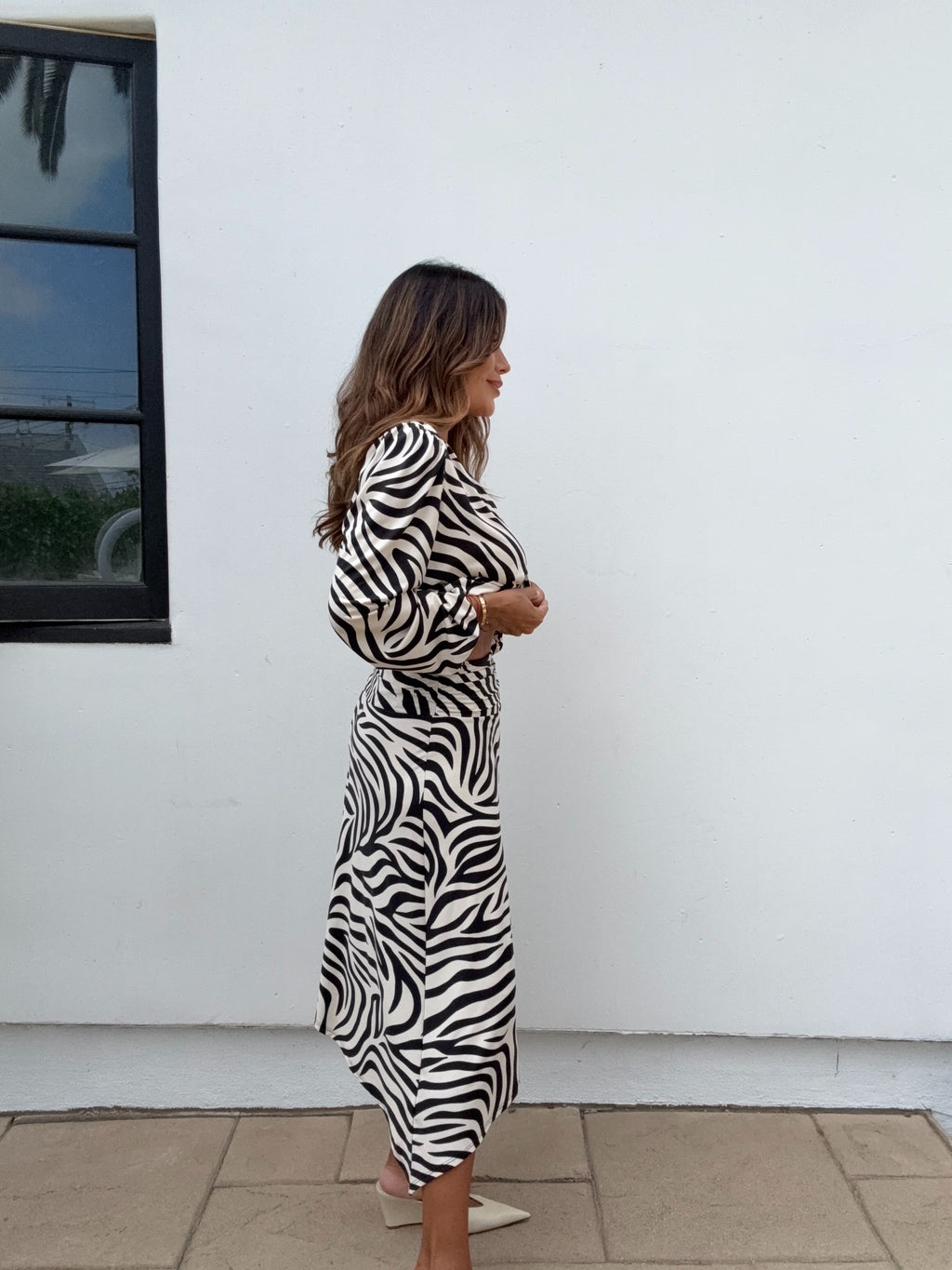 Mara Zebra Bias Cut Stretch Midi Skirt