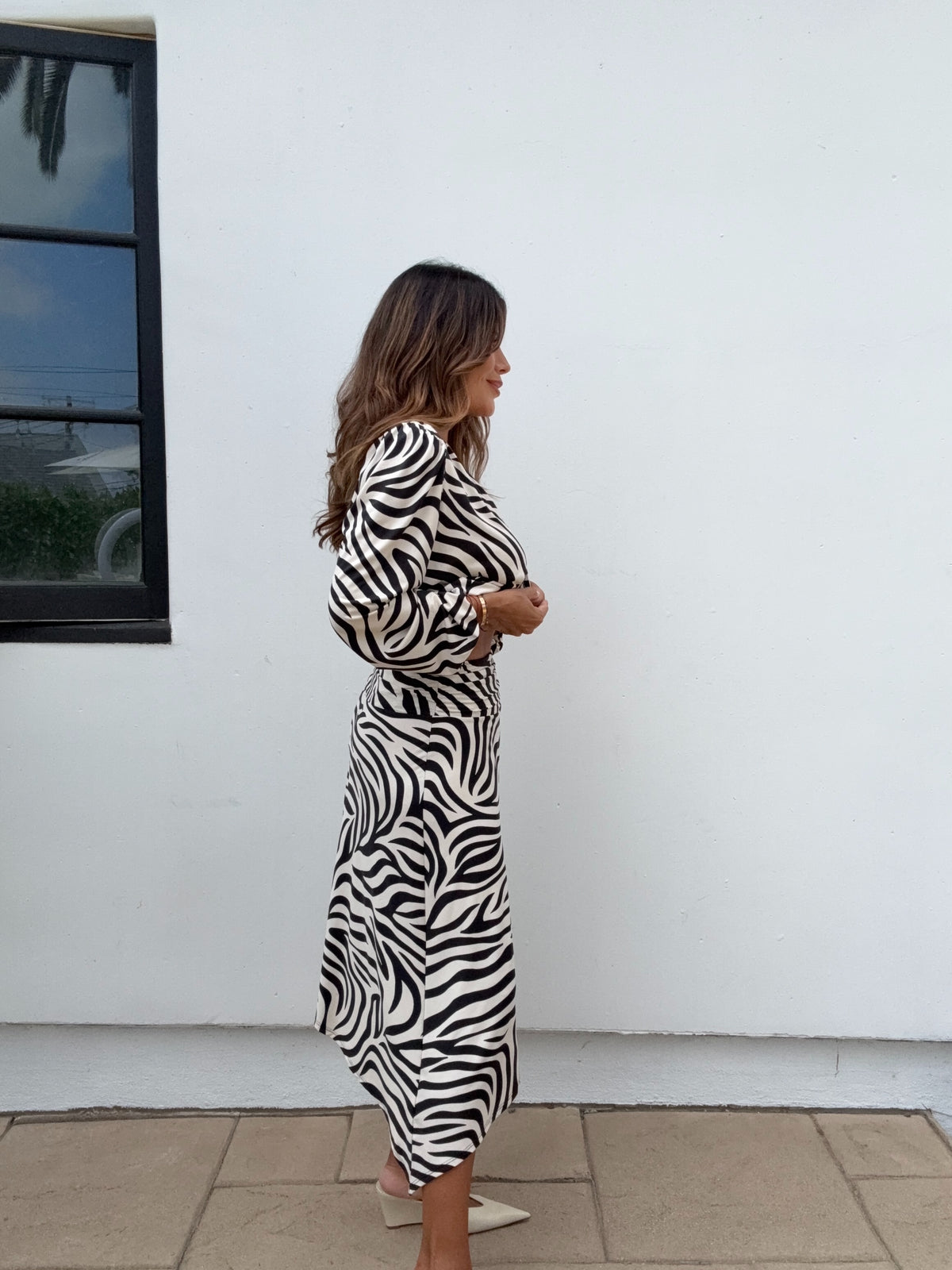Mara Zebra Bias Cut Stretch Midi Skirt