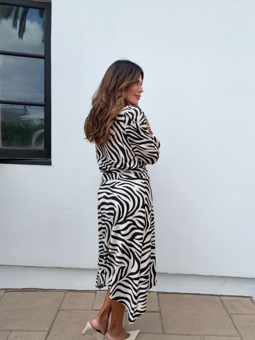 Mara Zebra Bias Cut Stretch Midi Skirt