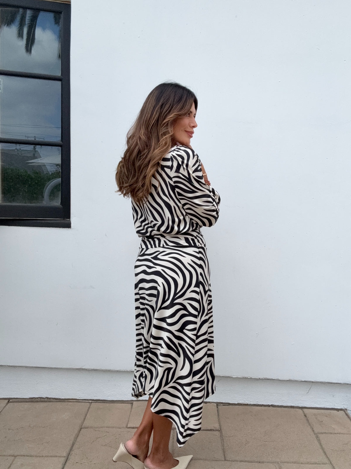 Mara Zebra Bias Cut Stretch Midi Skirt
