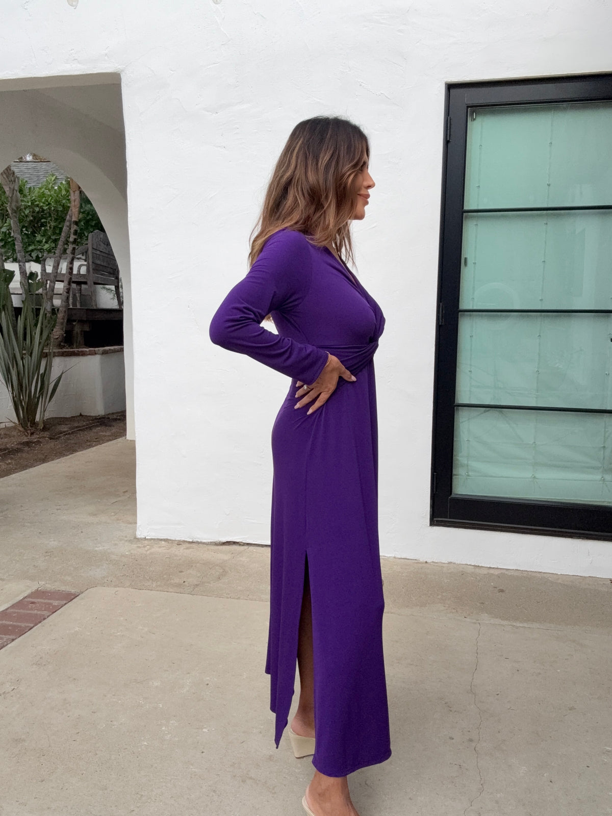 Purple Stretch Twist Long Sleeve Maxi