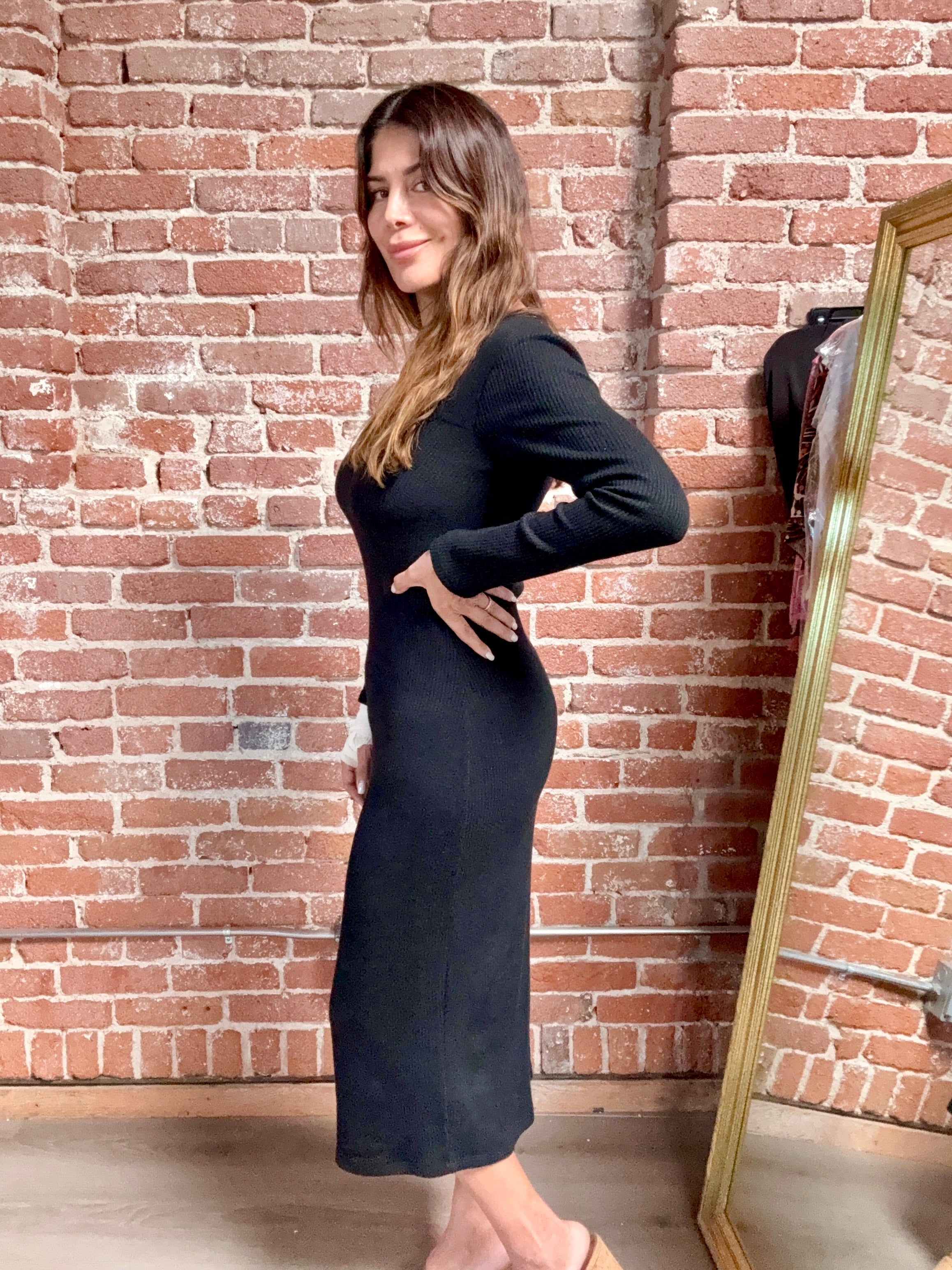 Black Cashmere Knit Midi Dress