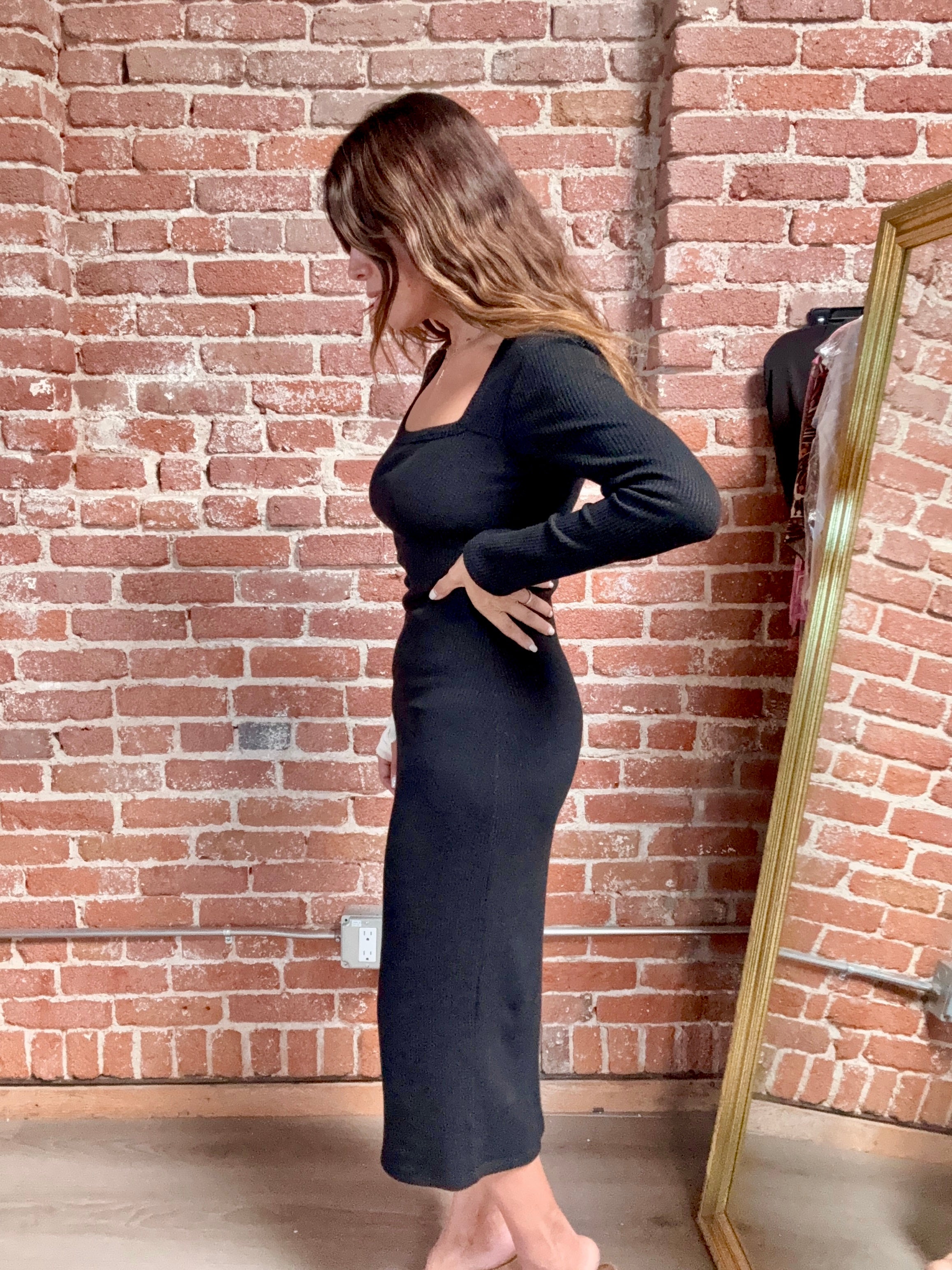 Black Cashmere Knit Midi Dress
