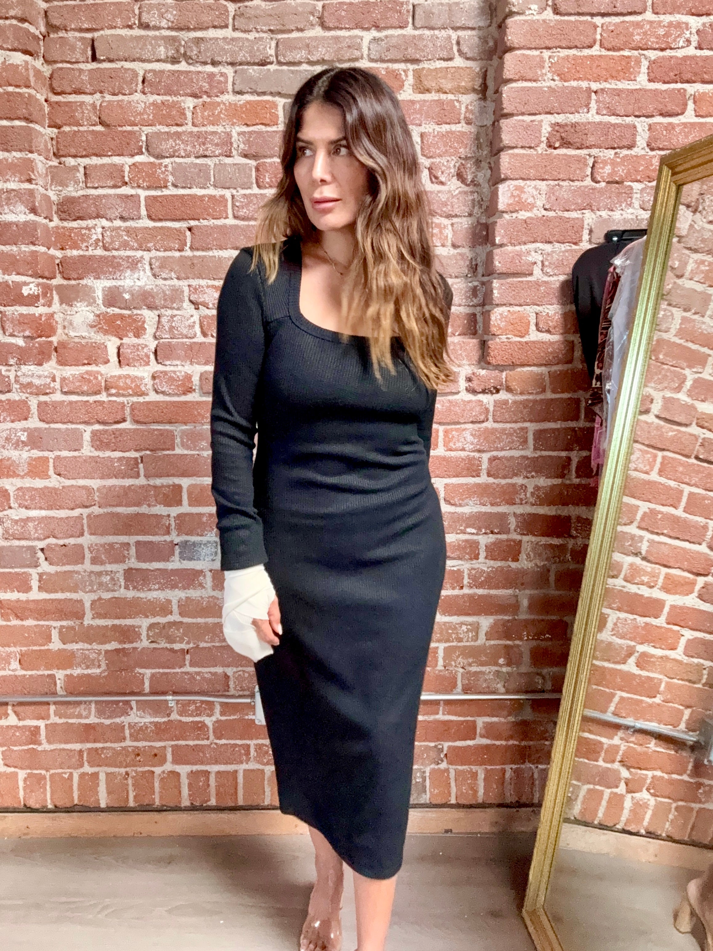 Black Cashmere Knit Midi Dress