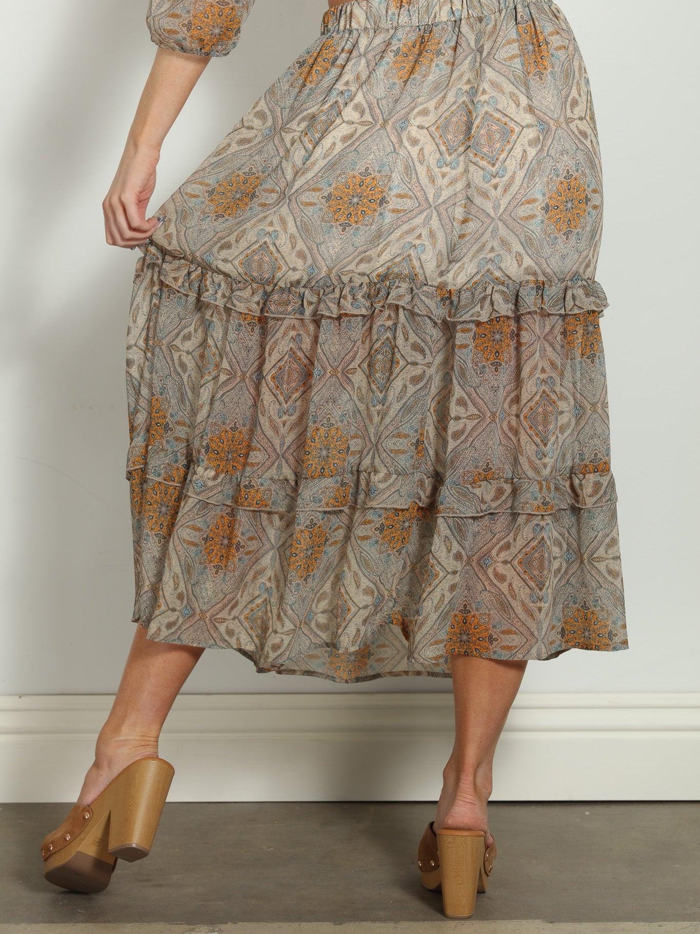 Bellah Chiffon Ruffle Midi Skirt-FINAL SALE