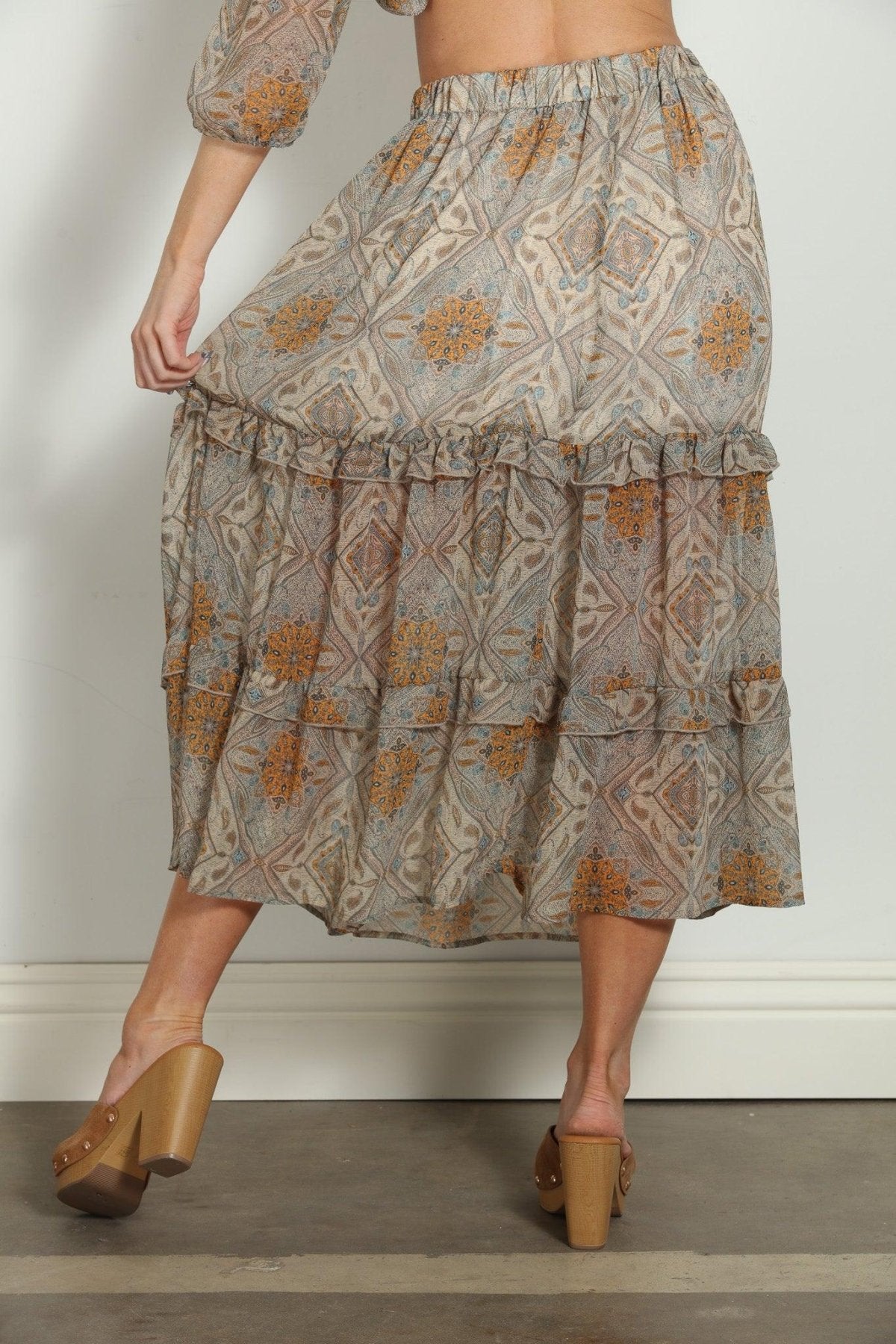 Bellah Chiffon Ruffle Midi Skirt-FINAL SALE