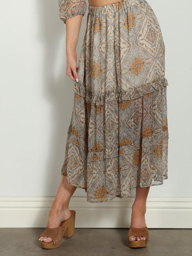 Bellah Chiffon Ruffle Midi Skirt-FINAL SALE