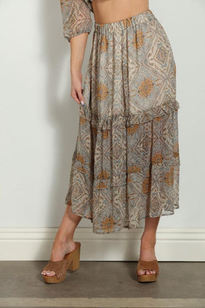 Bellah Chiffon Ruffle Midi Skirt-FINAL SALE