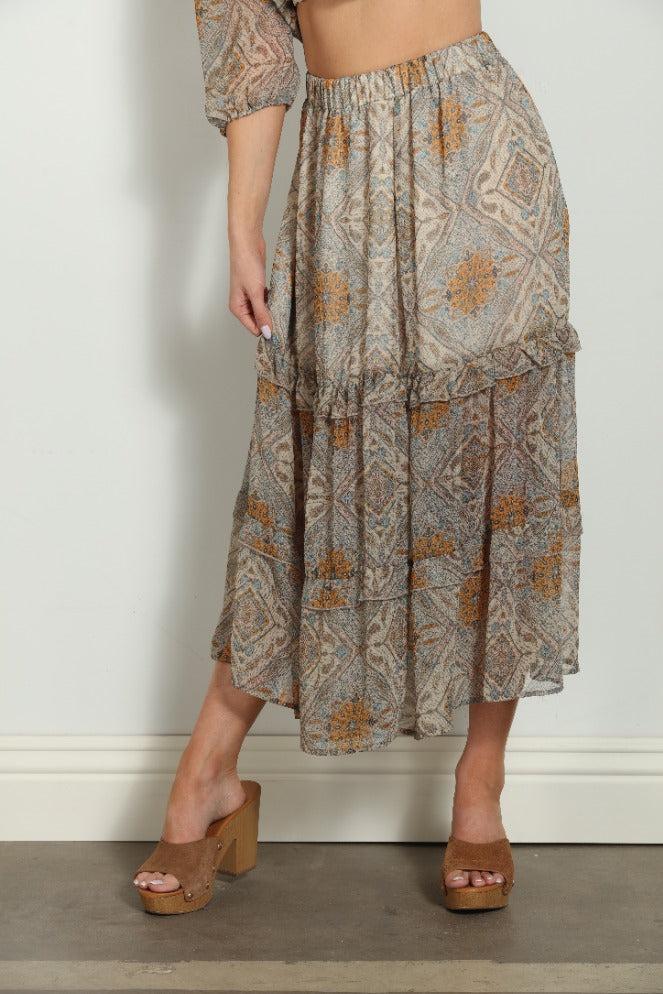 Bellah Chiffon Ruffle Midi Skirt-FINAL SALE