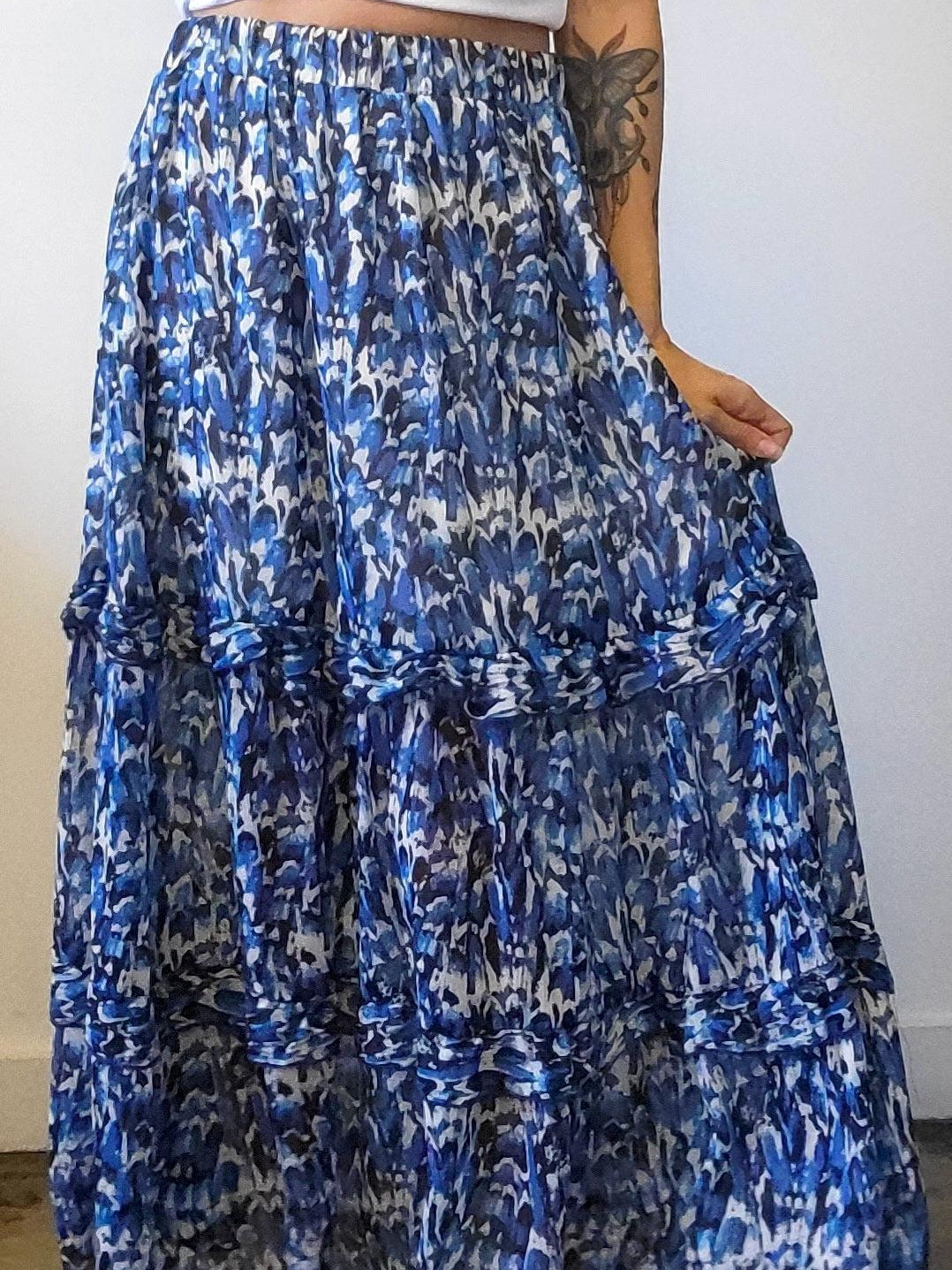 Selina Chiffon Ruffle Midi Skirt-FINAL SALE
