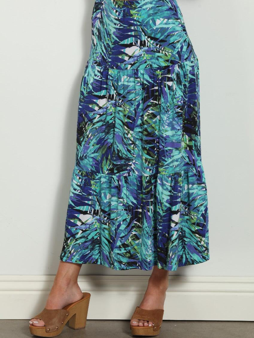 Audrie Stretch Tiered Midi Skirt-FINAL SALE