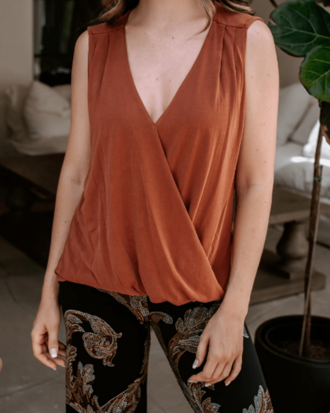 The Everyday Cupro Surplice Tank - Rust