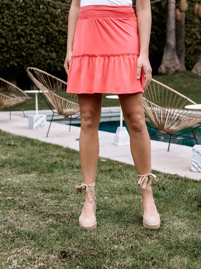 Coral Smocked Stretch Skirt-FINAL SALE