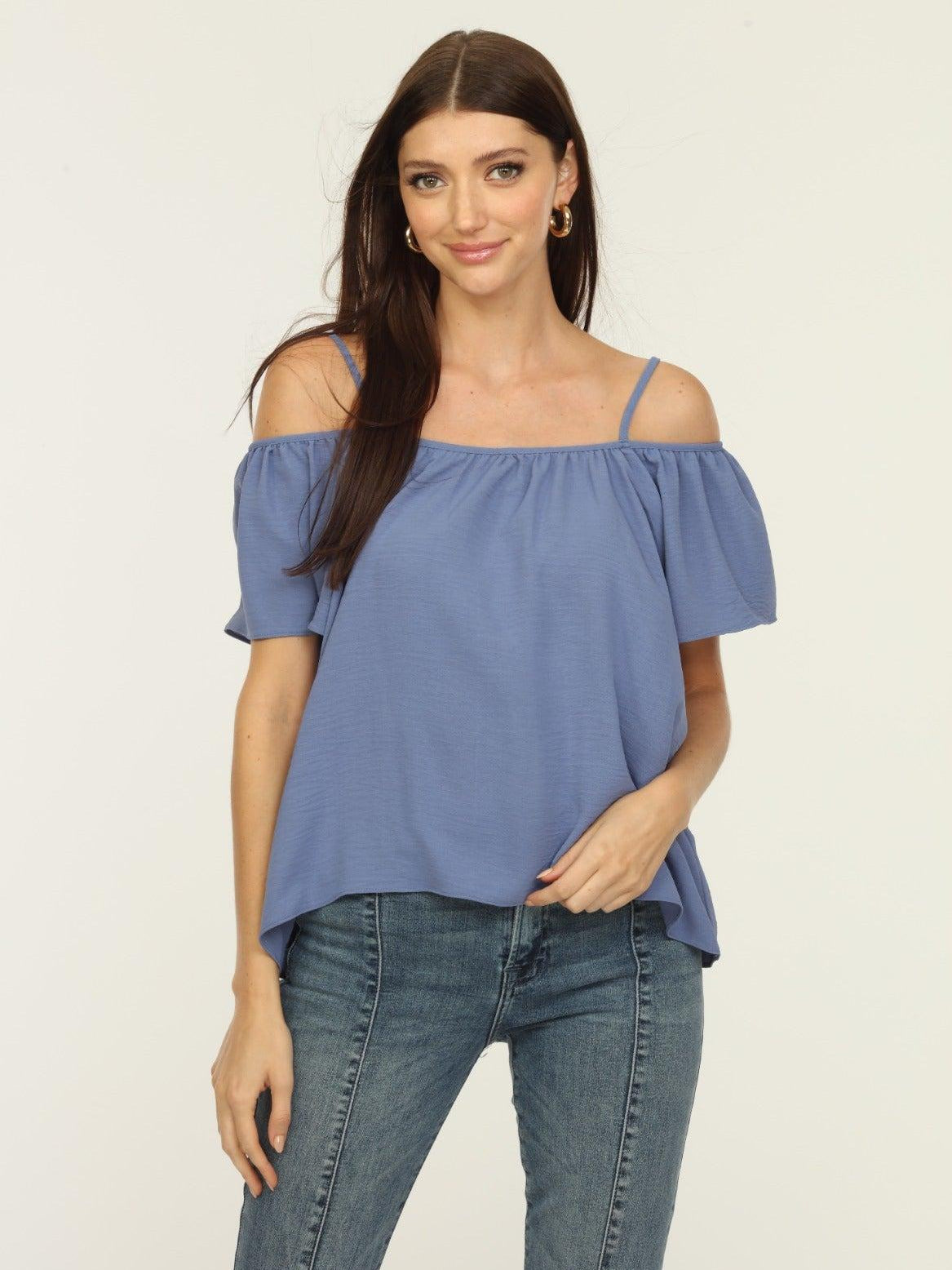 Denim Airflow Cold Shoulder Tank-FINAL SALE