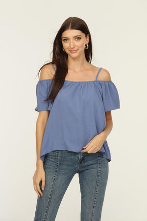 Denim Airflow Cold Shoulder Tank-FINAL SALE