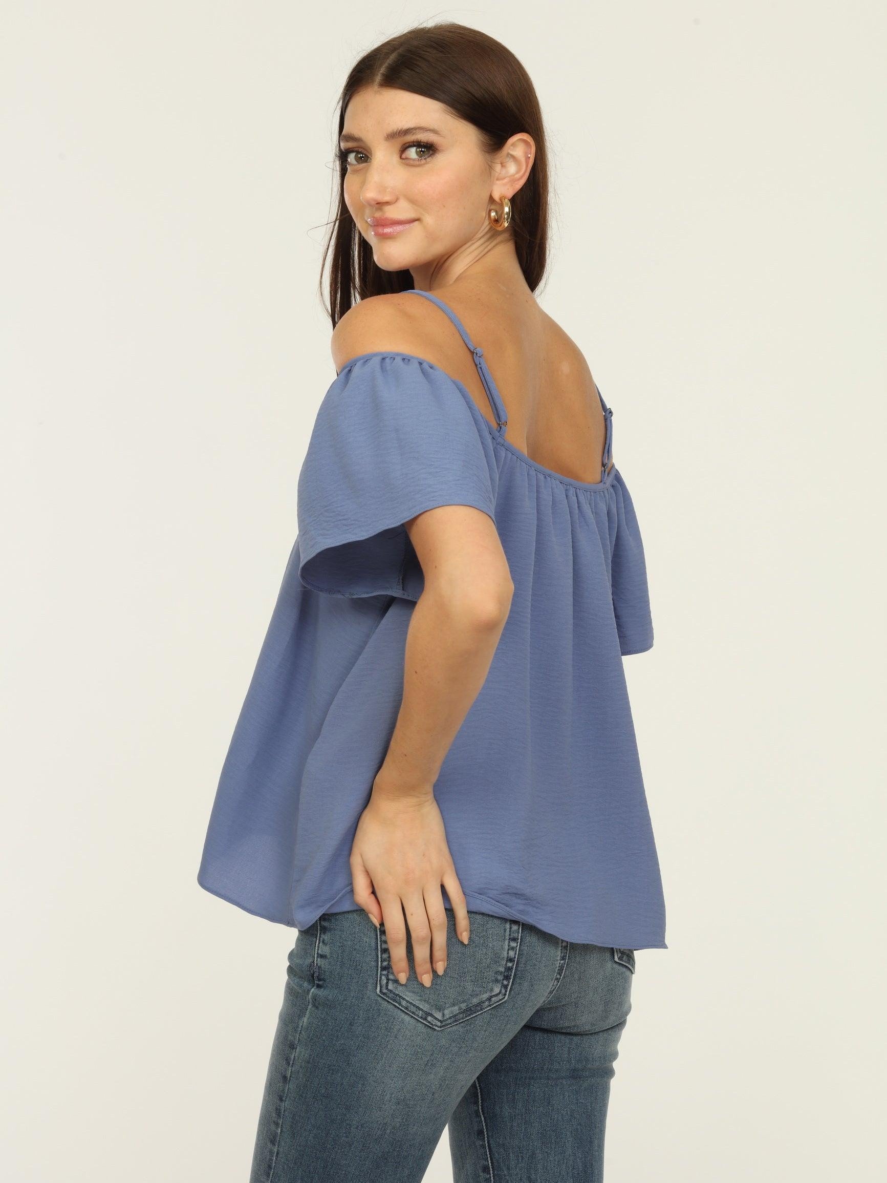 Denim Airflow Cold Shoulder Tank-FINAL SALE