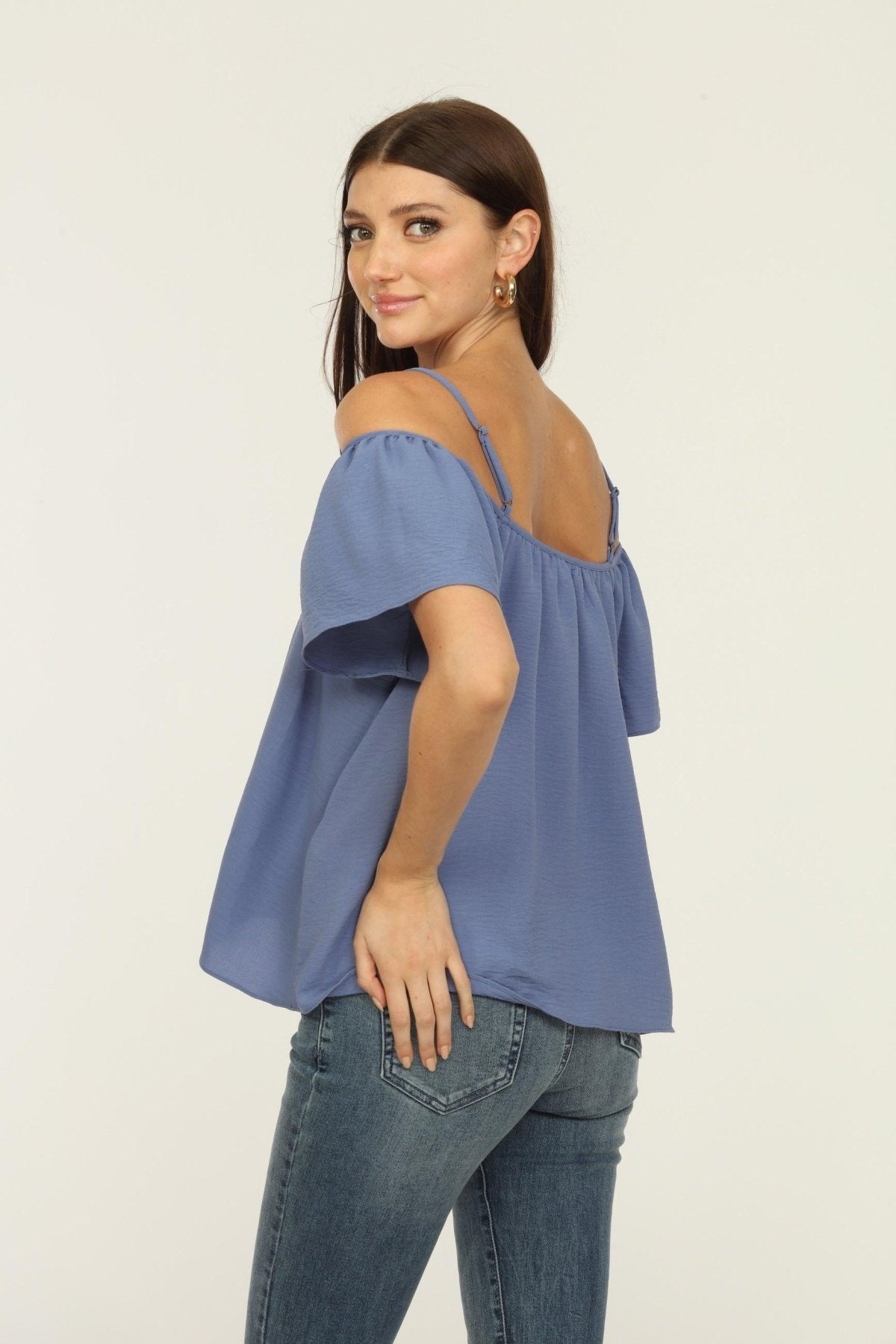 Denim Airflow Cold Shoulder Tank-FINAL SALE