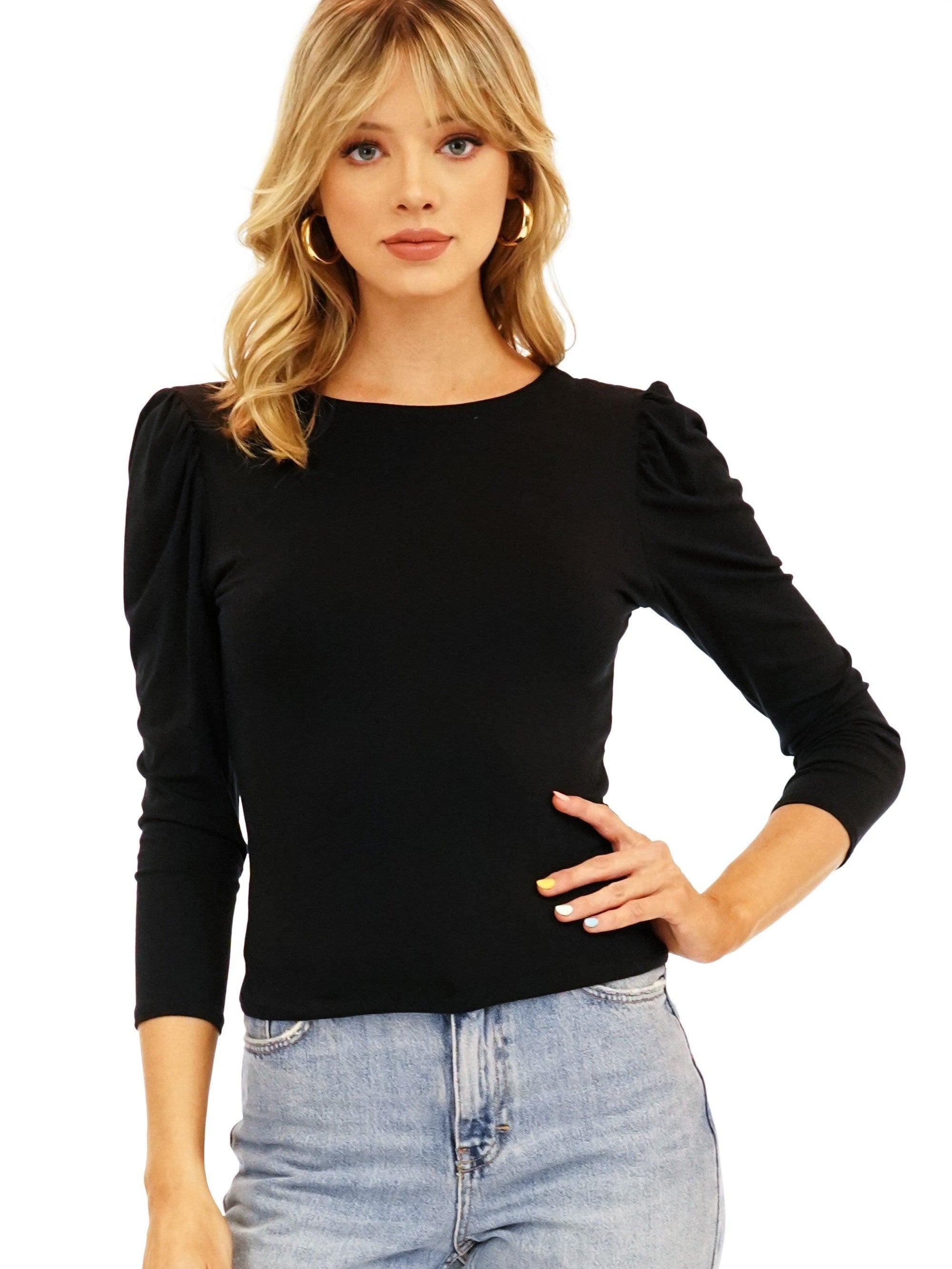 Black Puff Sleeve Jersey Top
