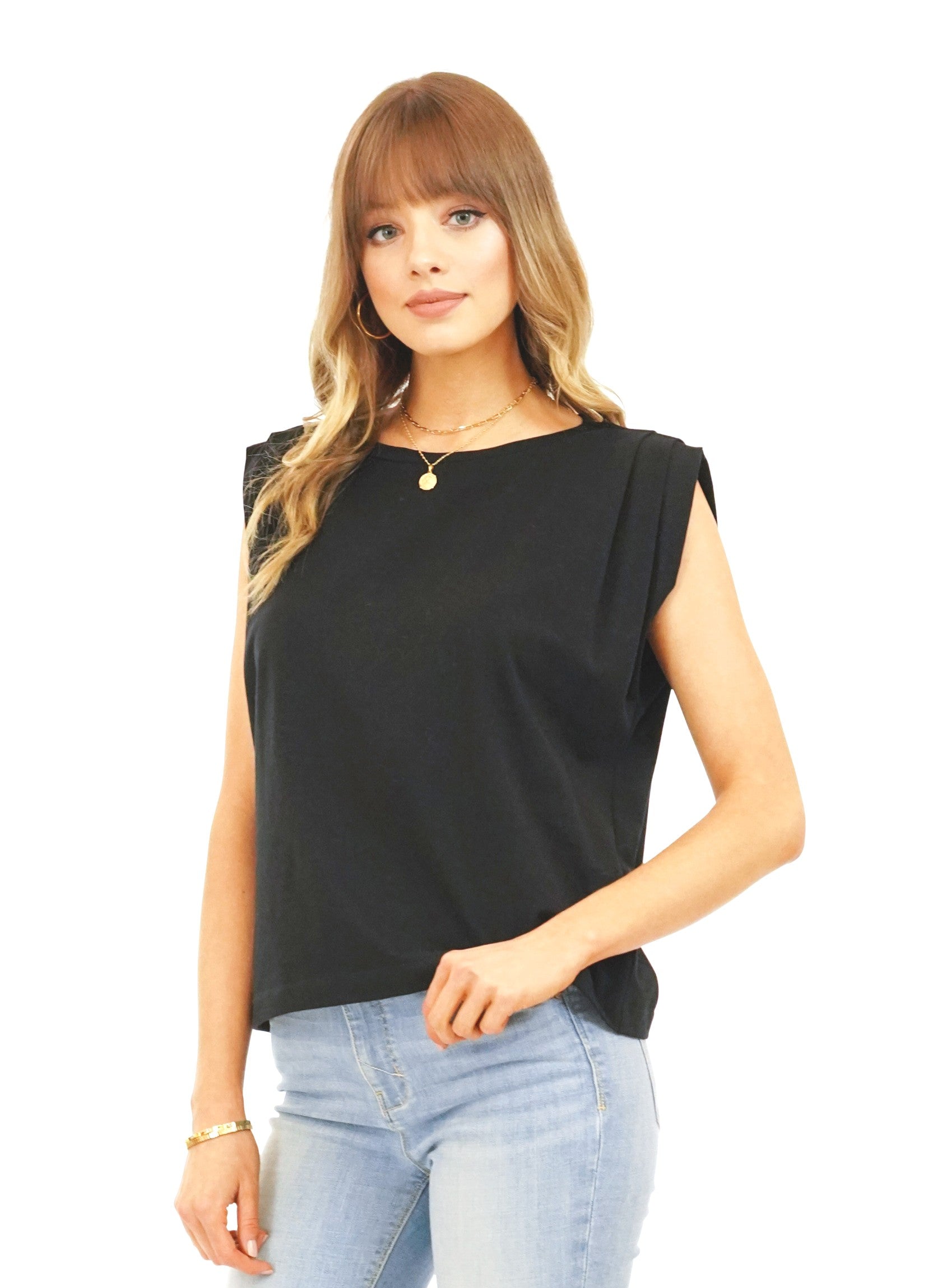 Black Cotton Pleated T shirt - FINAL SALE