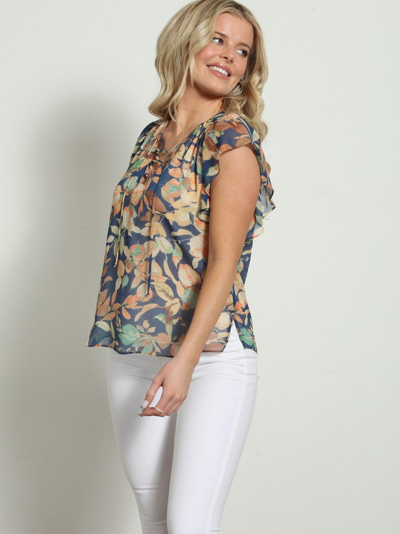 Haisley Lace-Up Ruffle Blouse-Final Sale