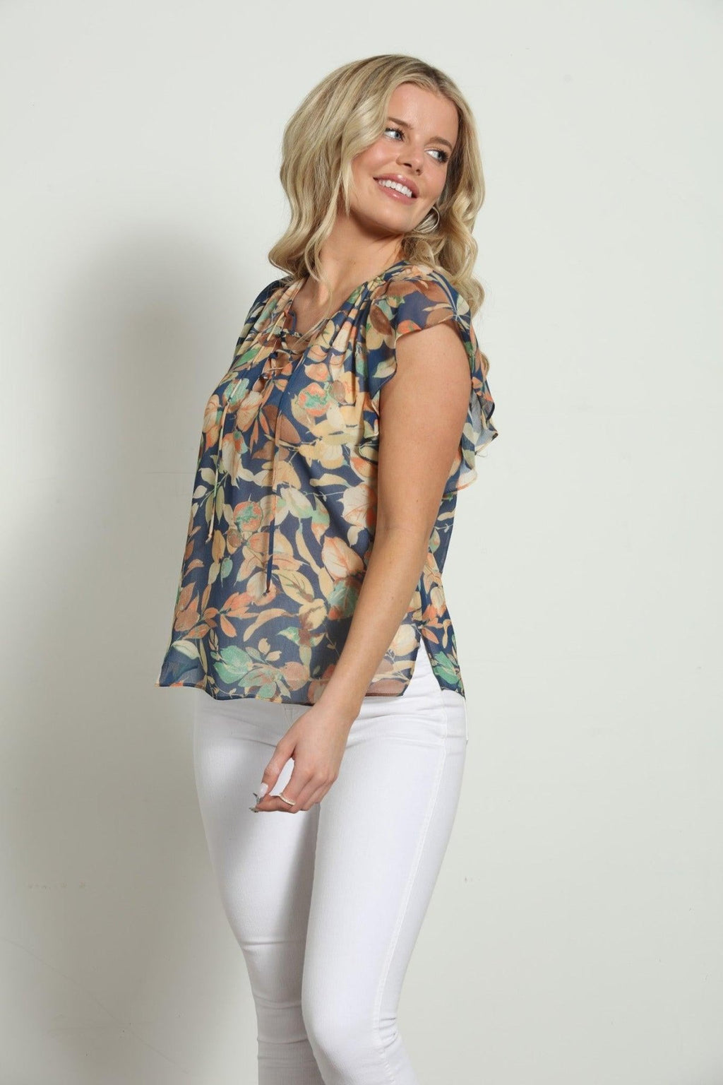 Haisley Lace-Up Ruffle Blouse-Final Sale