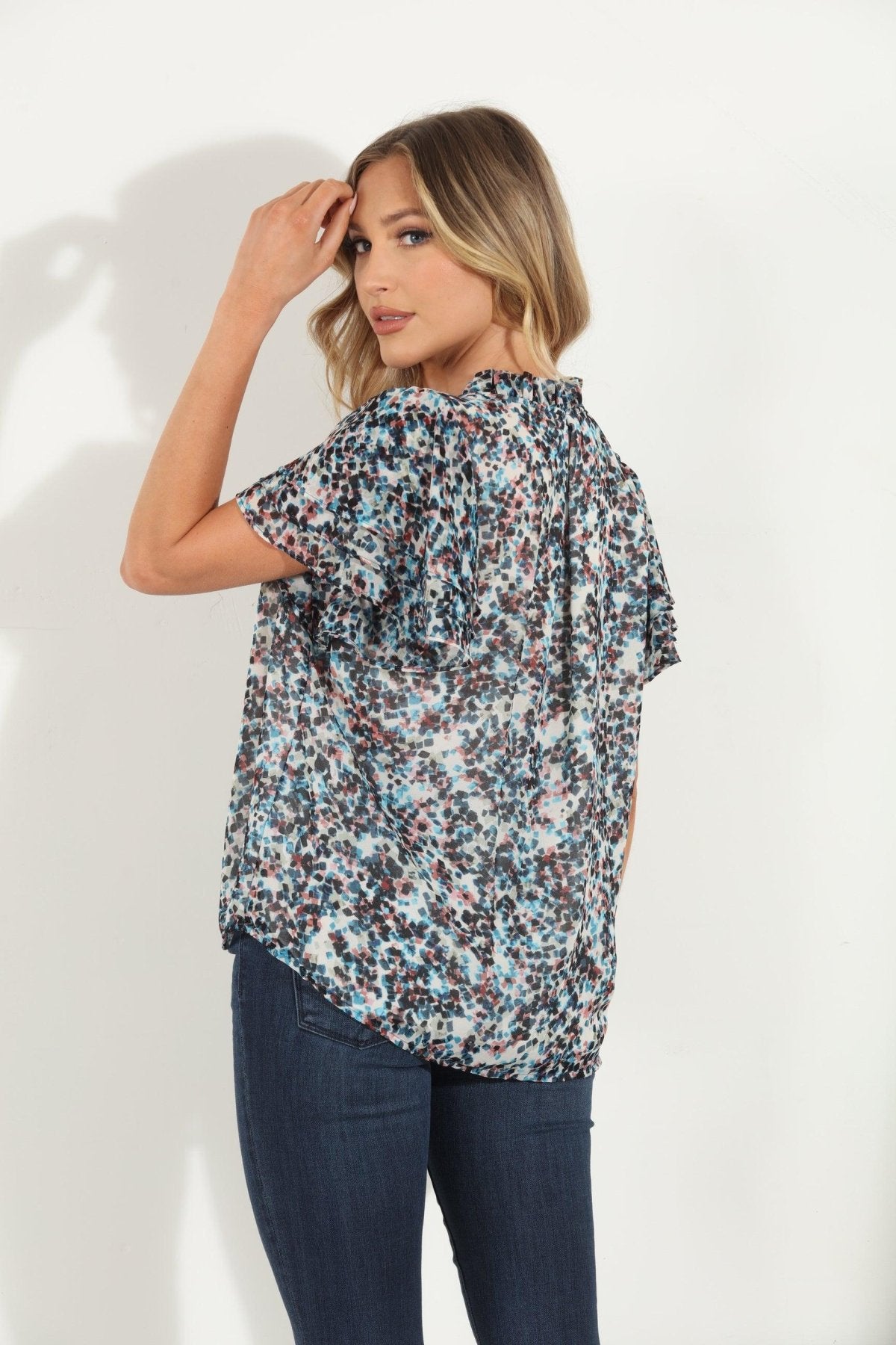 Lucila Short Sleeve chiffon Blouse-FINAL SALE