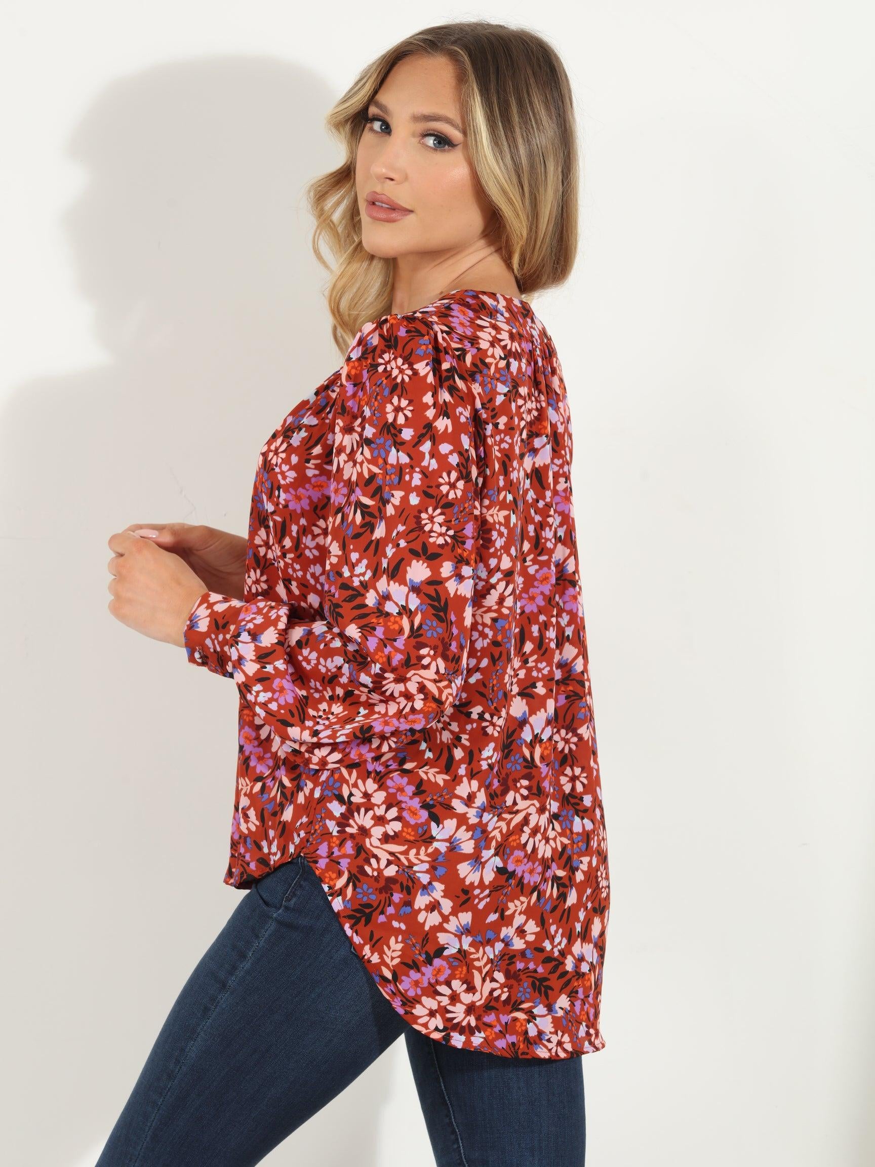 Sofie V Neck Cuffed Blouse-FINAL SALE
