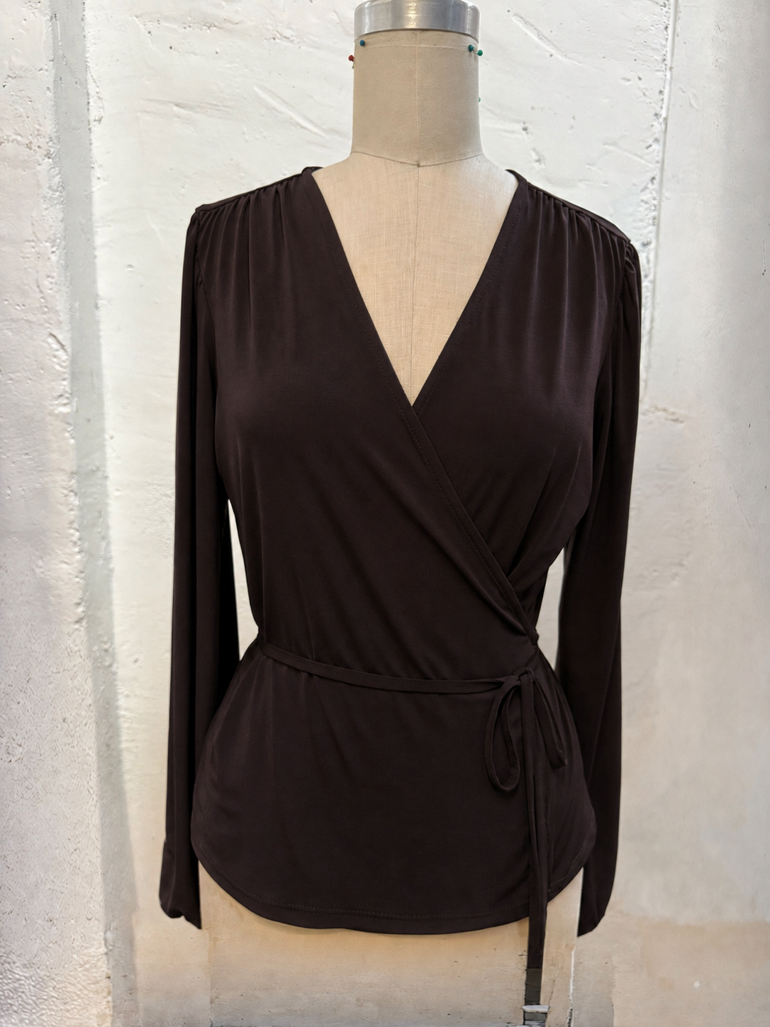 Espresso Stretch Wrap Long Sleeve Top