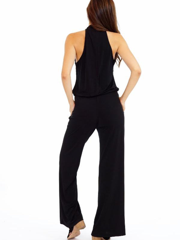 Black Stretch Twist Neck Jumpsuit